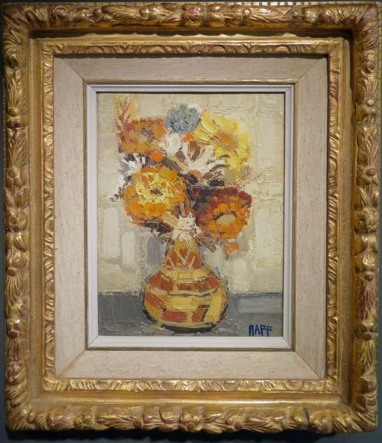Ginette Rapp Still-Life Painting – ORIGINAL FRENCH mid 20th Century IMPRESSIONIST Oil Painting STILL LIFE FLOWERS
