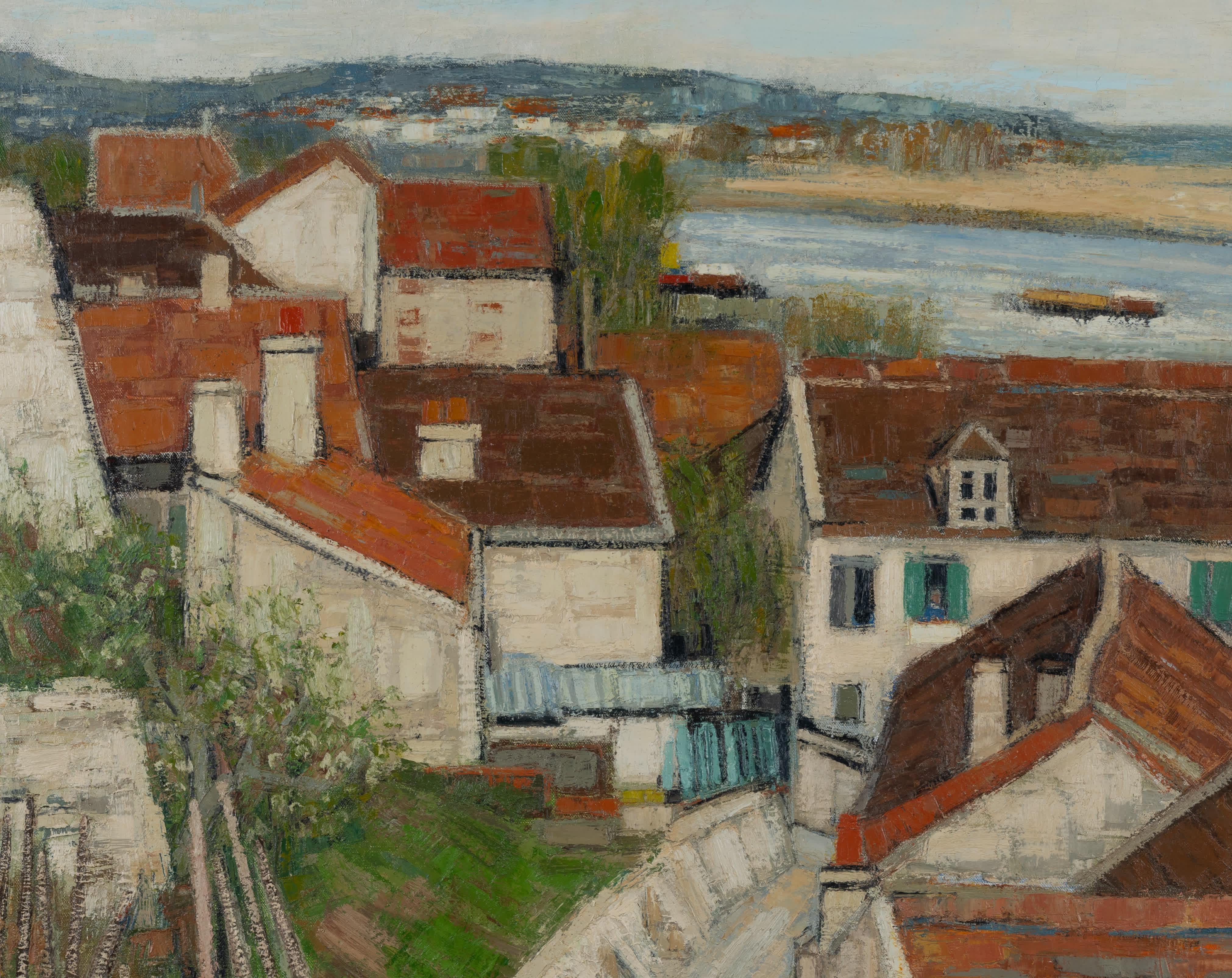 Pueblo en la orilla - Painting Moderno de Ginette Rapp