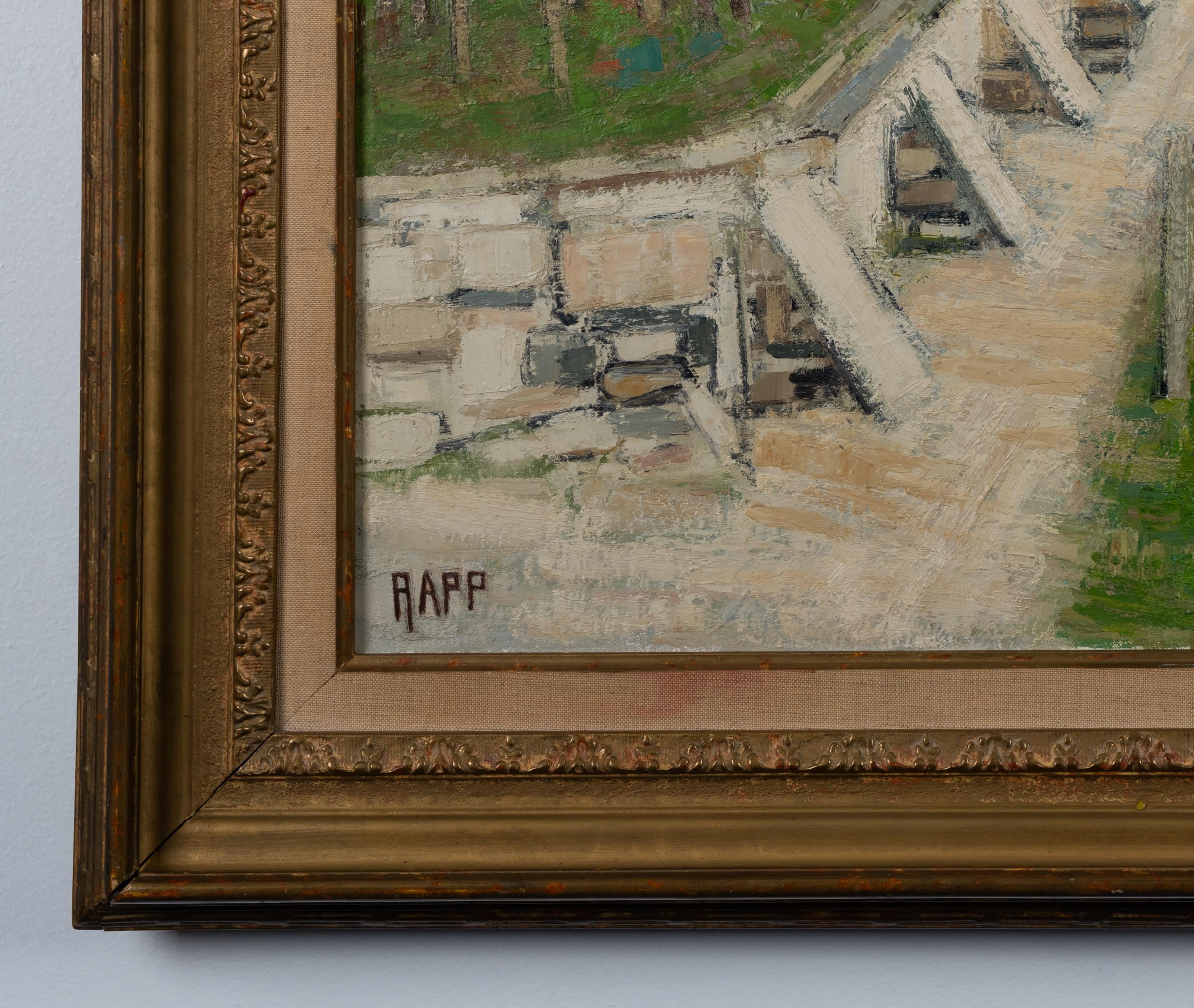 Pueblo en la orilla - Landscape Painting Marrón de Ginette Rapp