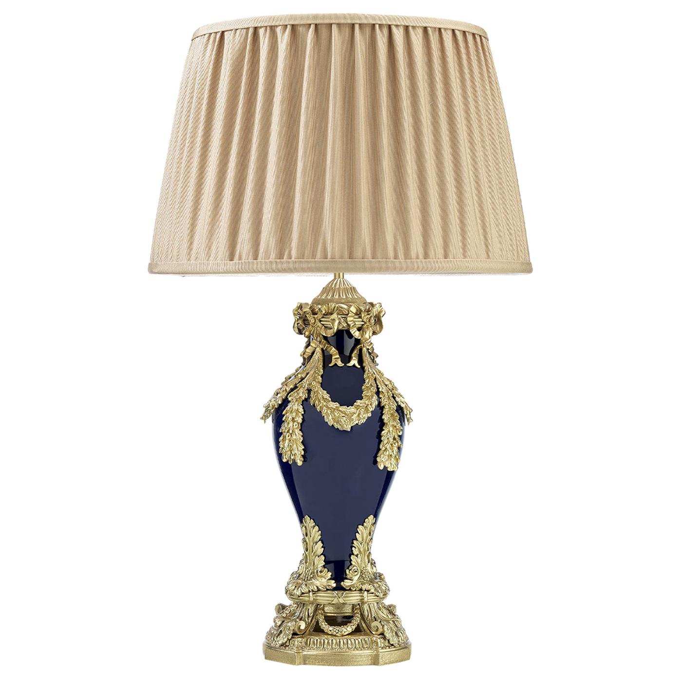 2-flammige Tischlampe aus Blau und Gold von Tischvra im Angebot