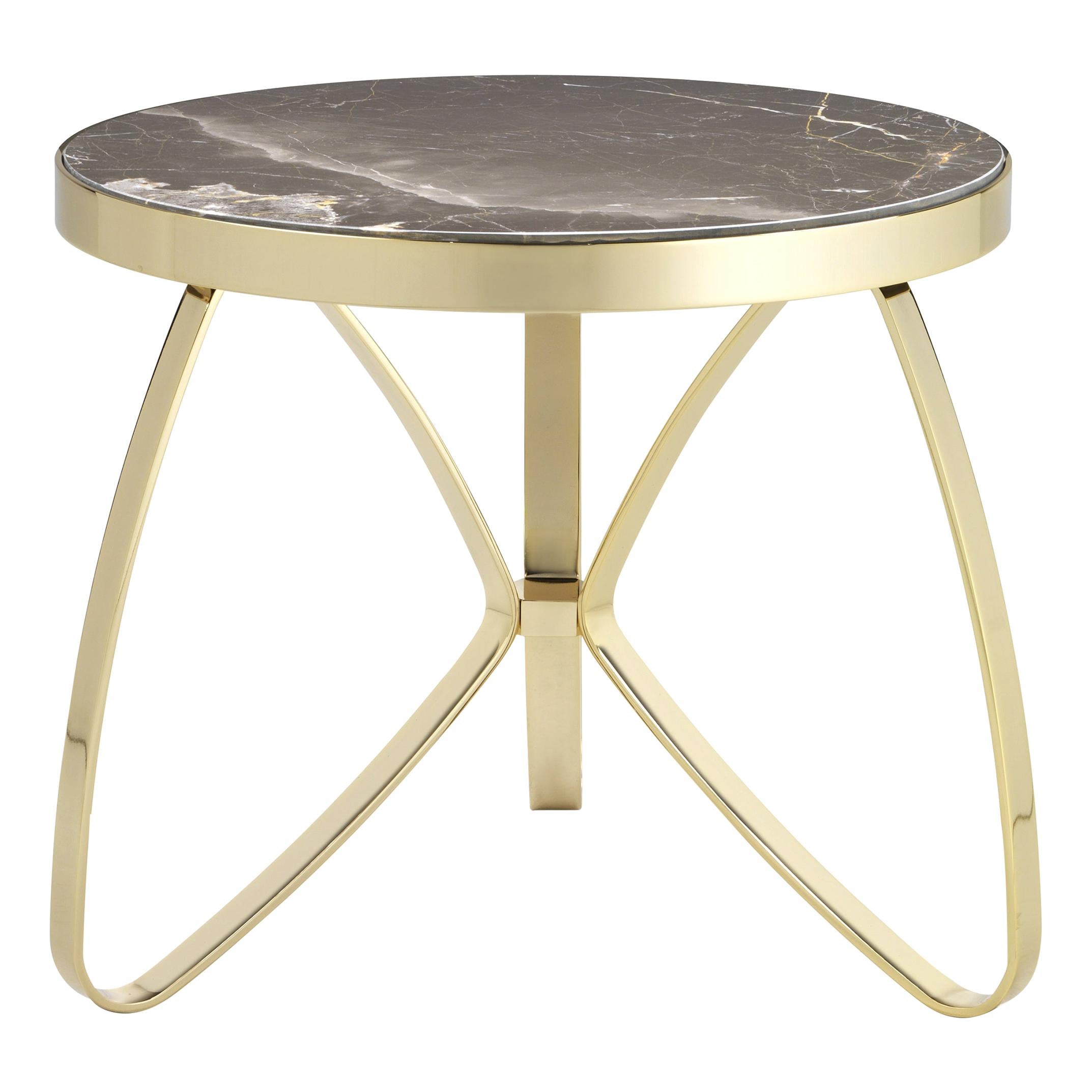 Ginevra Side Table with Nero Marquina Marble Top and Gold Finish by Zanaboni