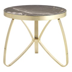 Ginevra Side Table with Nero Marquina Marble Top and Gold Finish by Zanaboni
