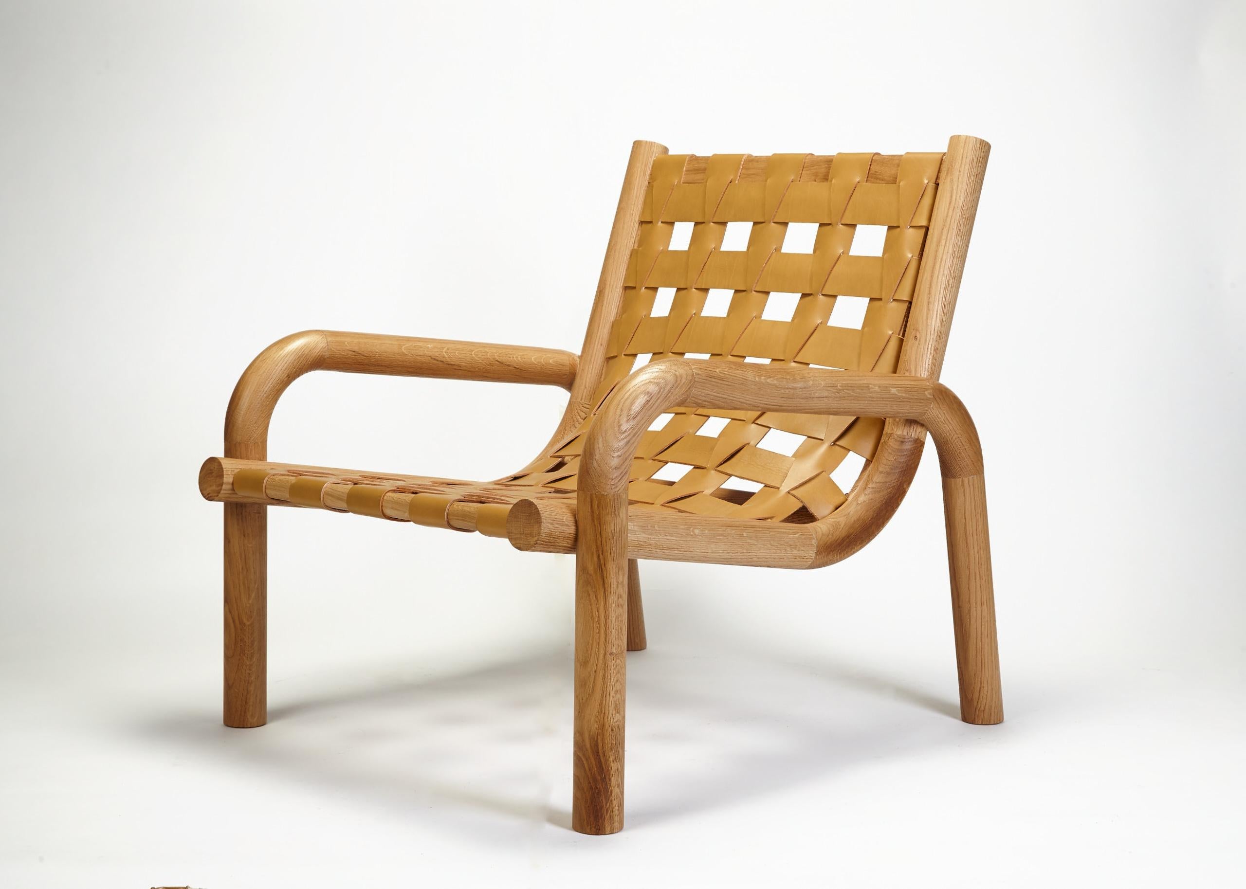 Oak Ginga Leather Armchair by Duistt For Sale