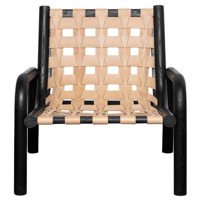 Modern Ginga Leather Armchair in Black Oak, Handcrafted in Portugal by Duistt For Sale