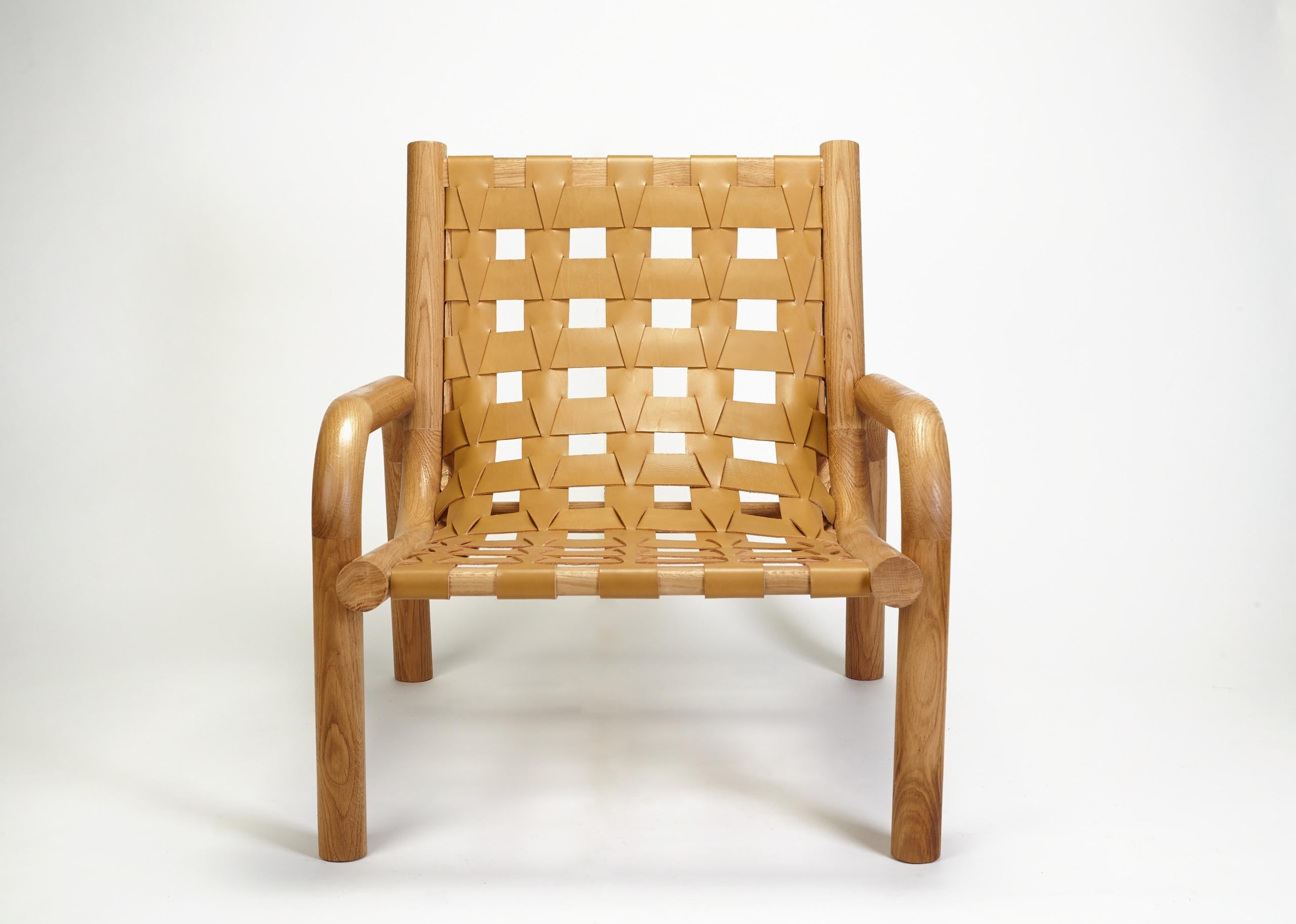 Wood Ginga Leather Armchair, Natural Solid Oak, Handcrafted in Portugal by Duistt For Sale