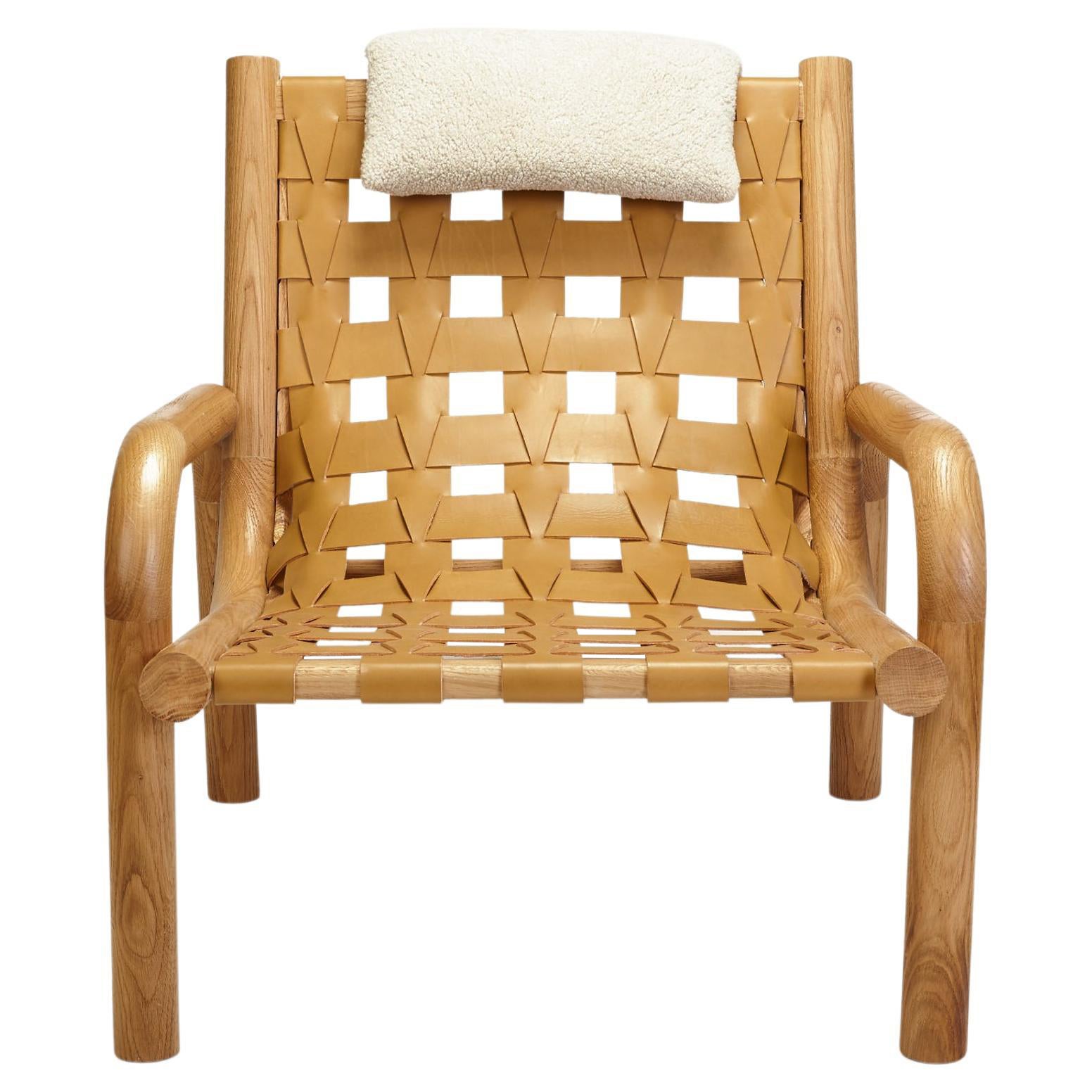 Ginga Leather Armchair, Natural Solid Oak, Handcrafted in Portugal by Duistt For Sale