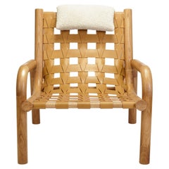 Fauteuil Ginga en cuir, chêne massif naturel, fait à la main au Portugal par Duistt