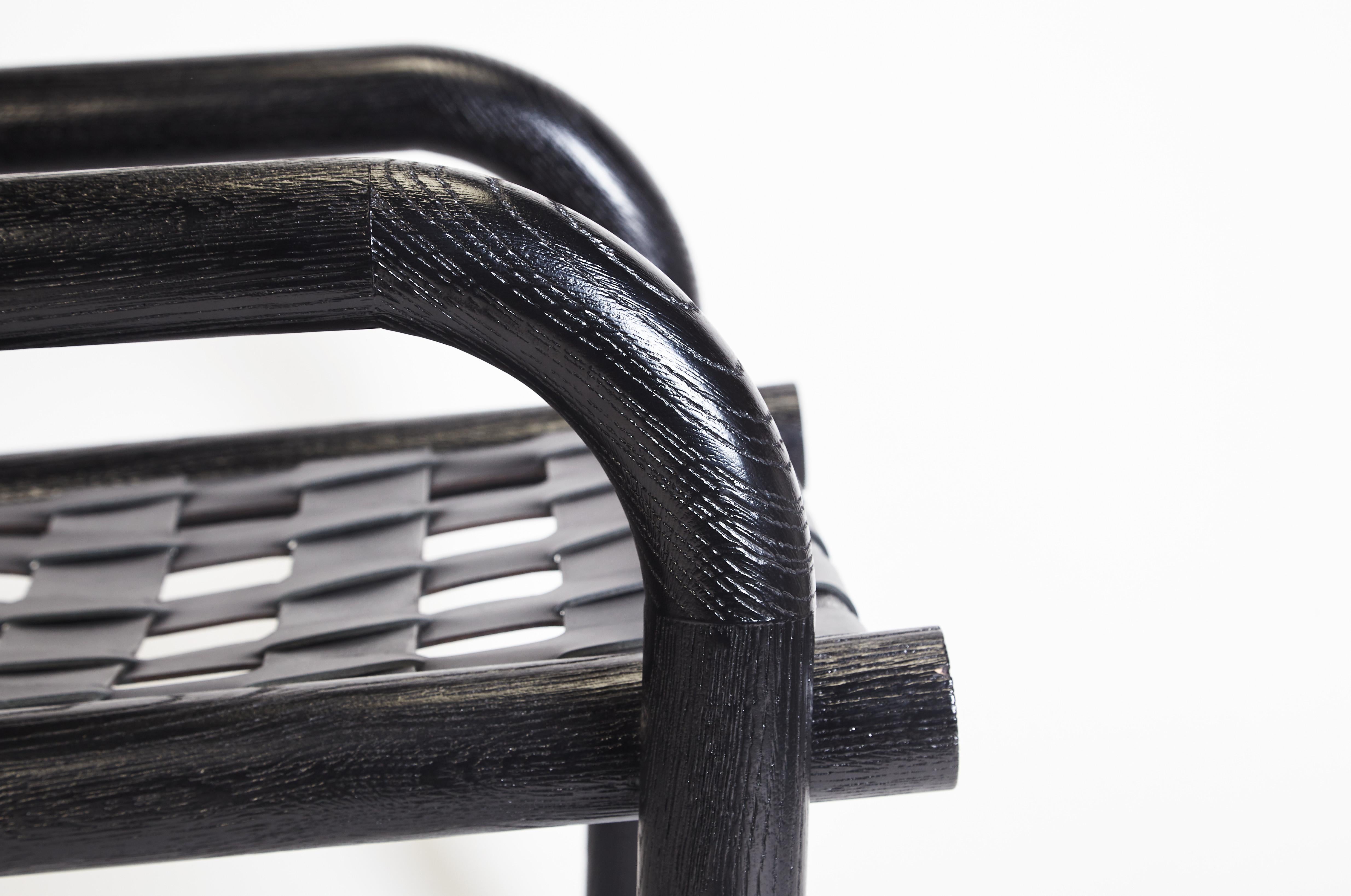Ginga Leather Armchair, Solid Black Oak, Handcrafted in Portugal by Duistt In New Condition For Sale In Leça da Palmeira, PT