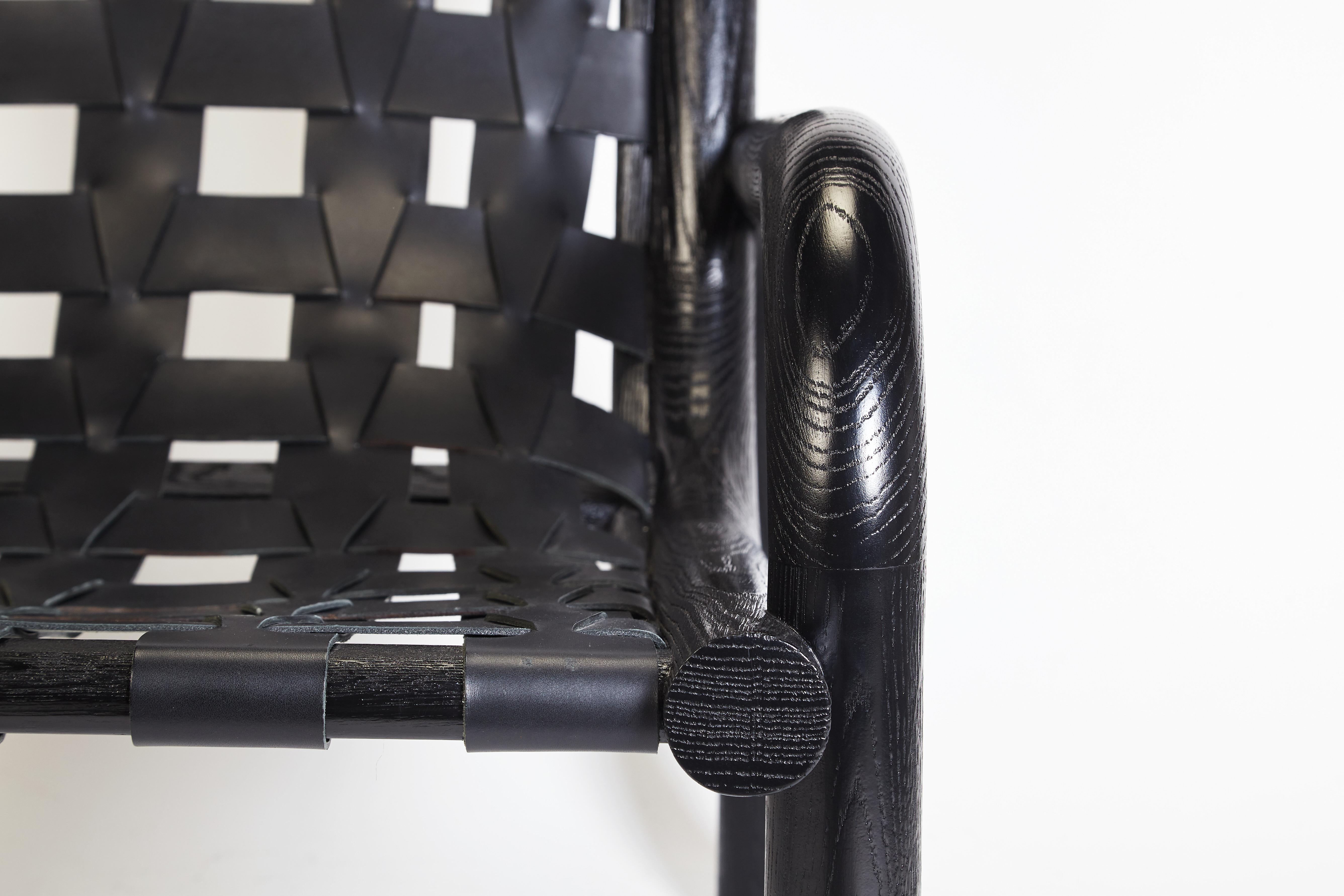 Contemporary Ginga Leather Armchair, Solid Black Oak, Handcrafted in Portugal by Duistt For Sale
