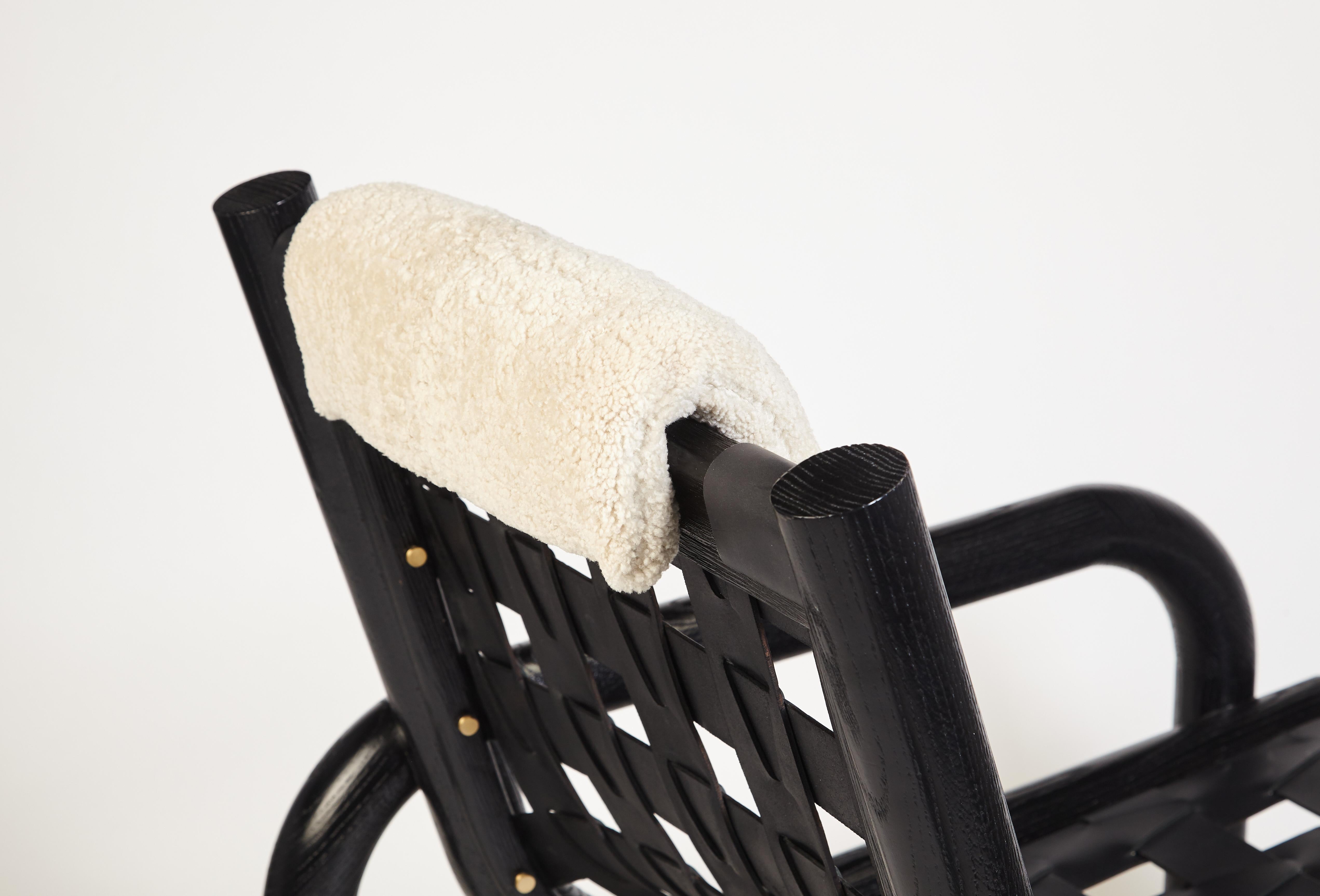Wood Ginga Leather Armchair, Solid Black Oak, Handcrafted in Portugal by Duistt For Sale