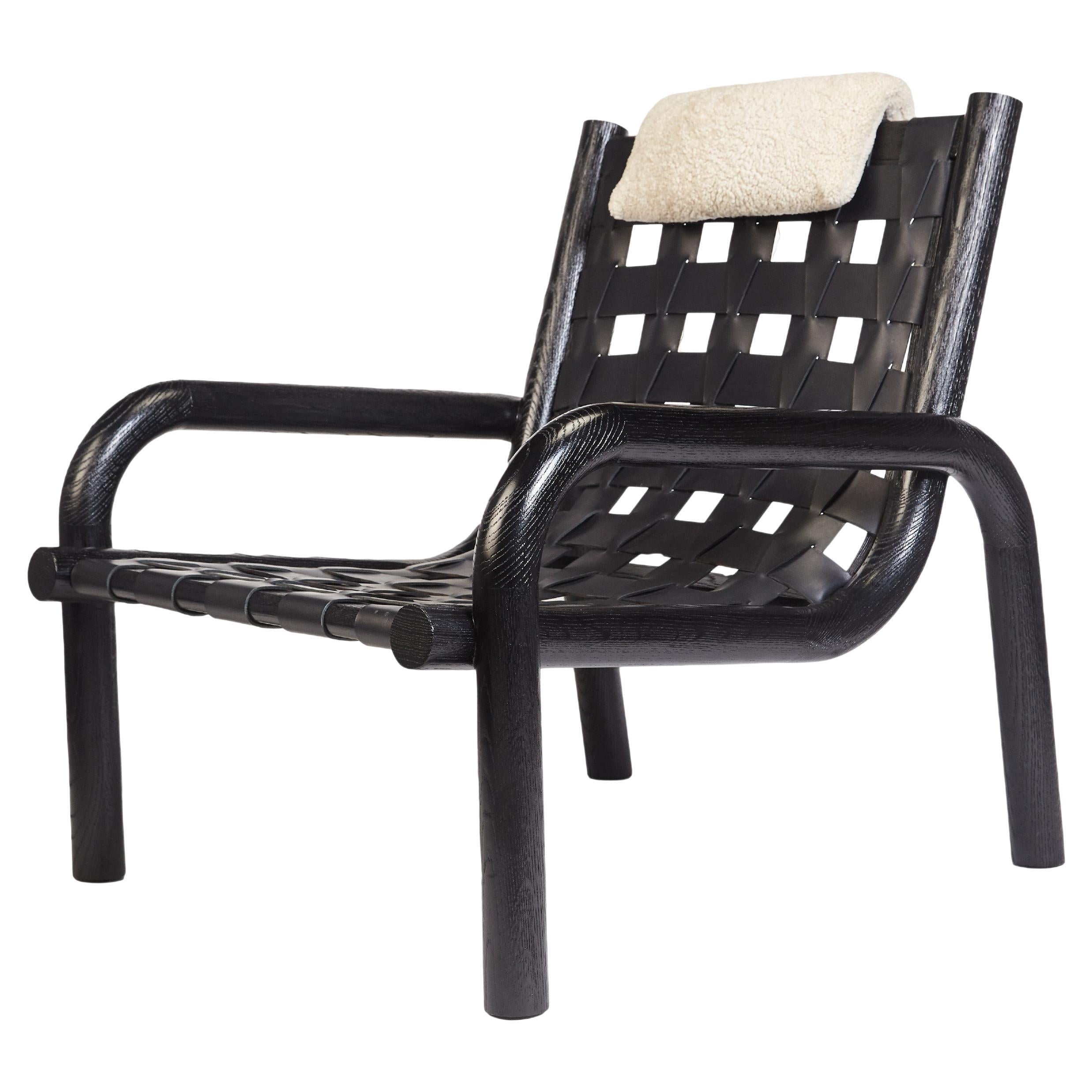 Ginga Leather Armchair, Solid Black Oak, Handcrafted in Portugal by Duistt For Sale