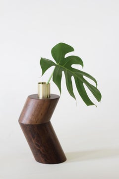 handmade minimalist rare wood  vase with brass details , by Gustavo Dias