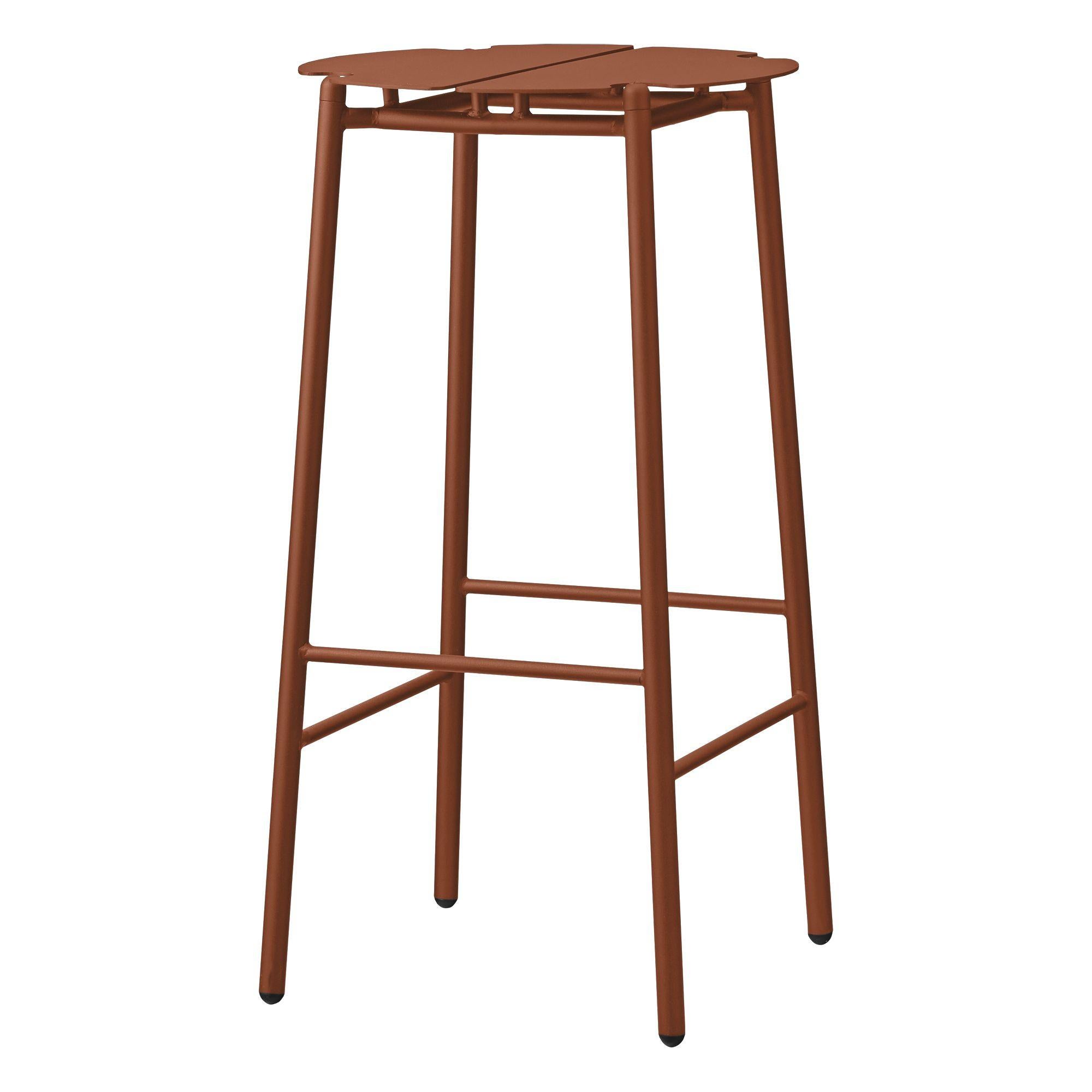 Ginger bread minimalist bar stool
Dimensions: Diameter 38 x Height 75 cm 
Materials: Steel w. Matte powder coating & aluminum w. Matte powder coating.
Available in colors: Taupe, bordeaux, forest, ginger bread, black and, black and