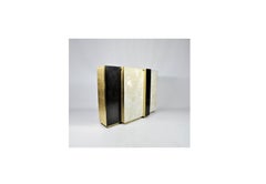 Ginger Brown 3-Door Cabinet in Black Stone with Rock Crystal & Gold Leaf Fiber