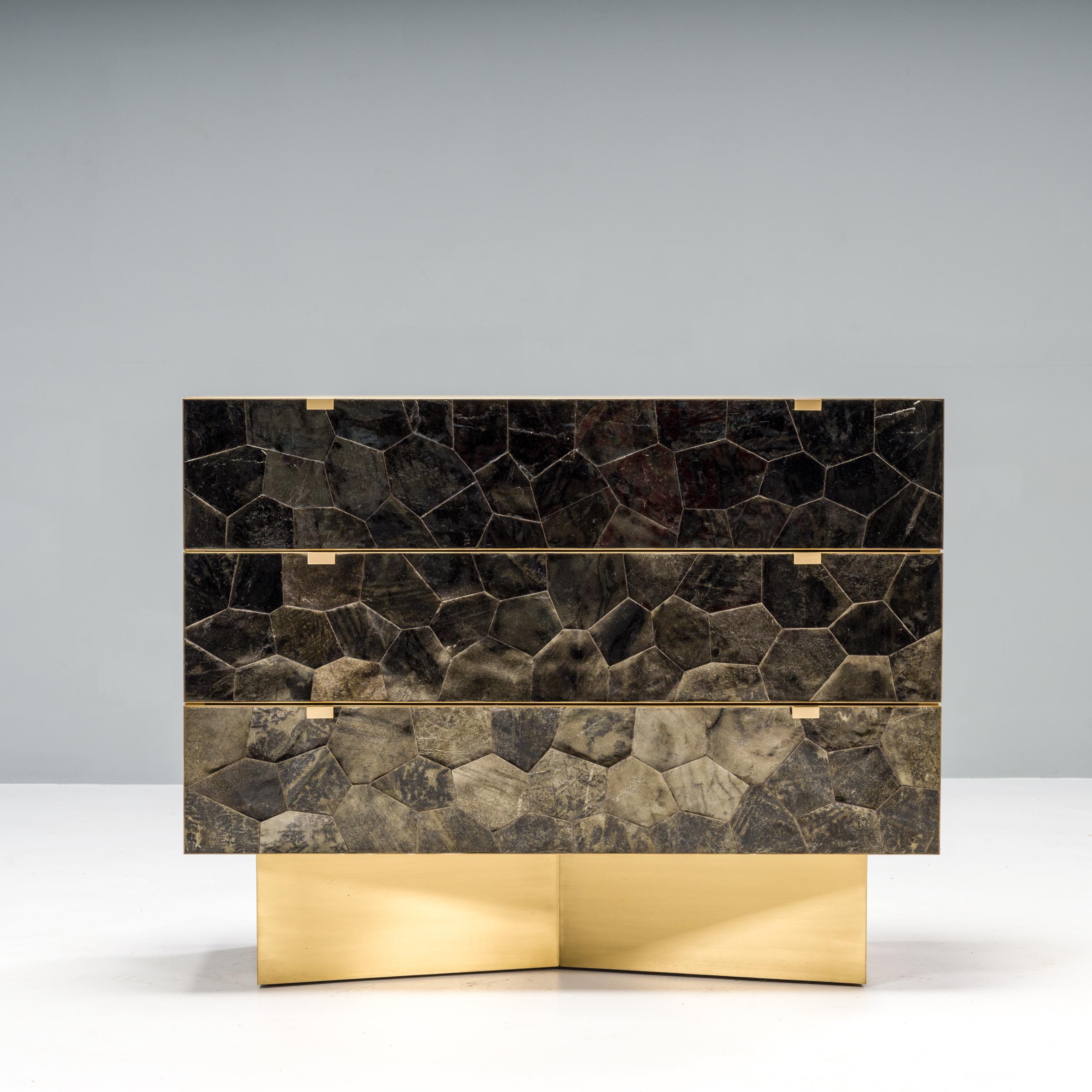 French Ginger Brown Lava Stone and Shagreen Apodis Chest of Drawers