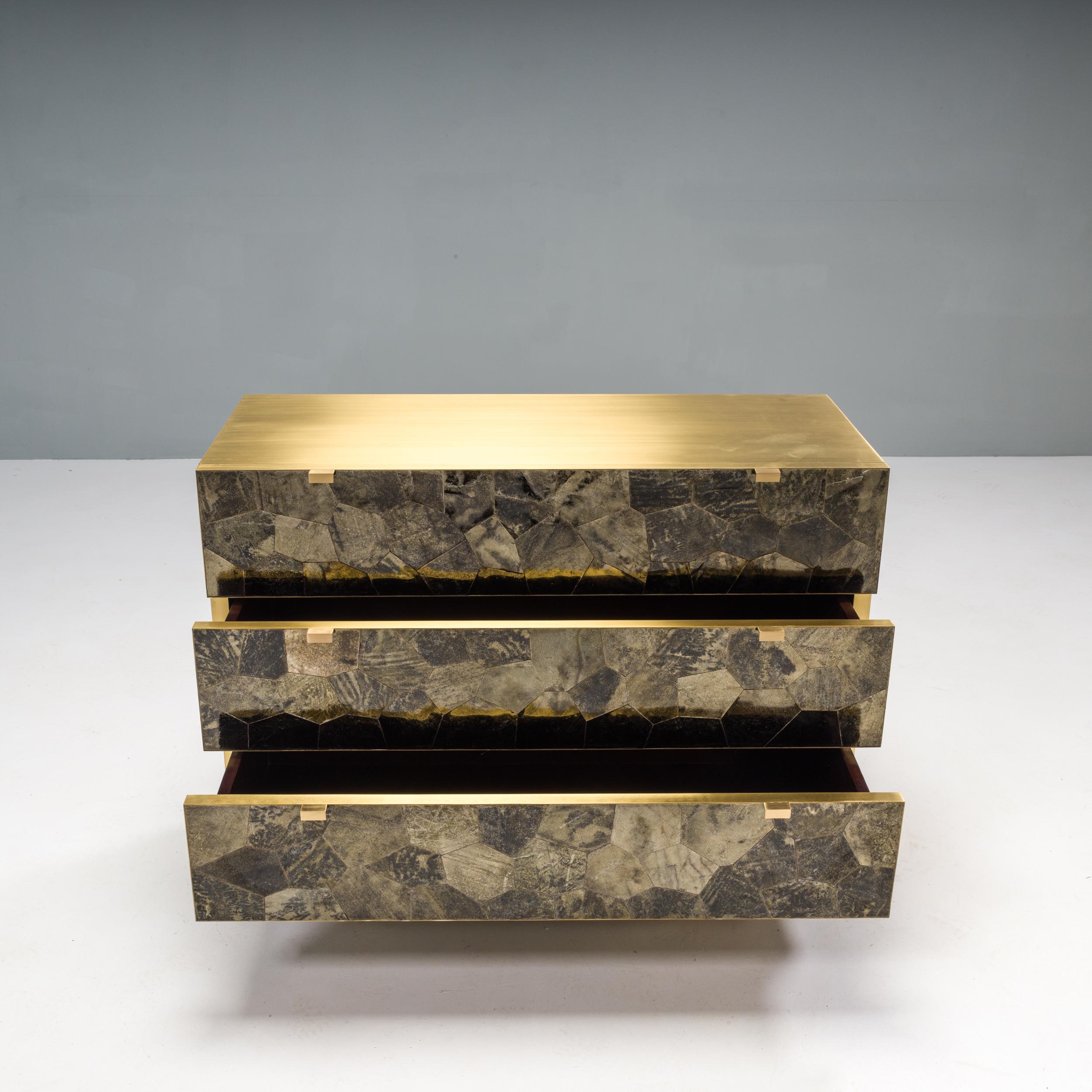 Contemporary Ginger Brown Lava Stone and Shagreen Apodis Chest of Drawers