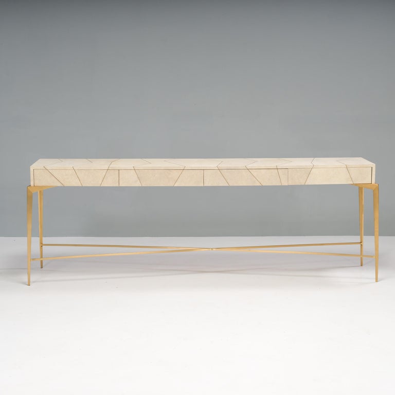 Ginger Brown Shagreen and Brass Hydra Console Table For Sale at 1stDibs