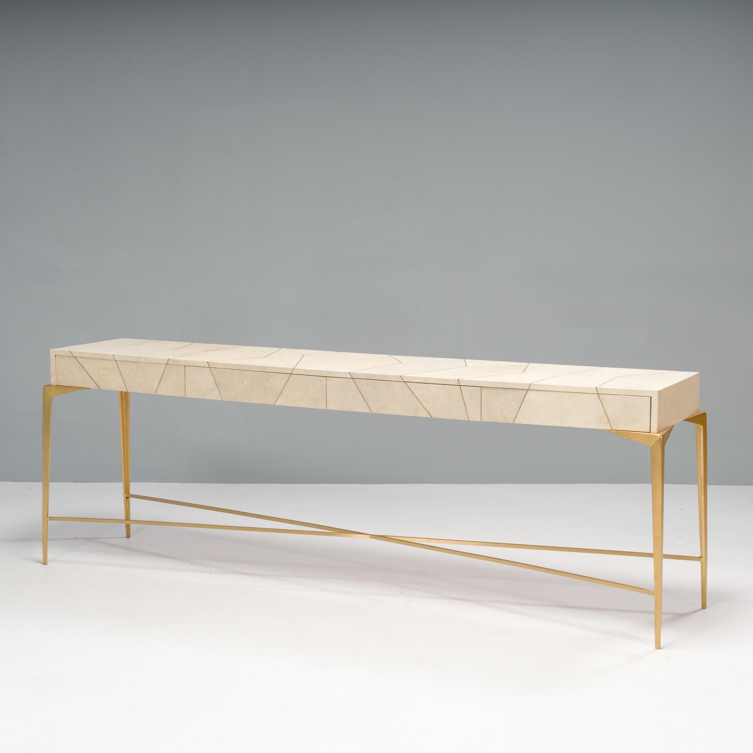 Modern Ginger Brown Shagreen and Brass Hydra Console Table