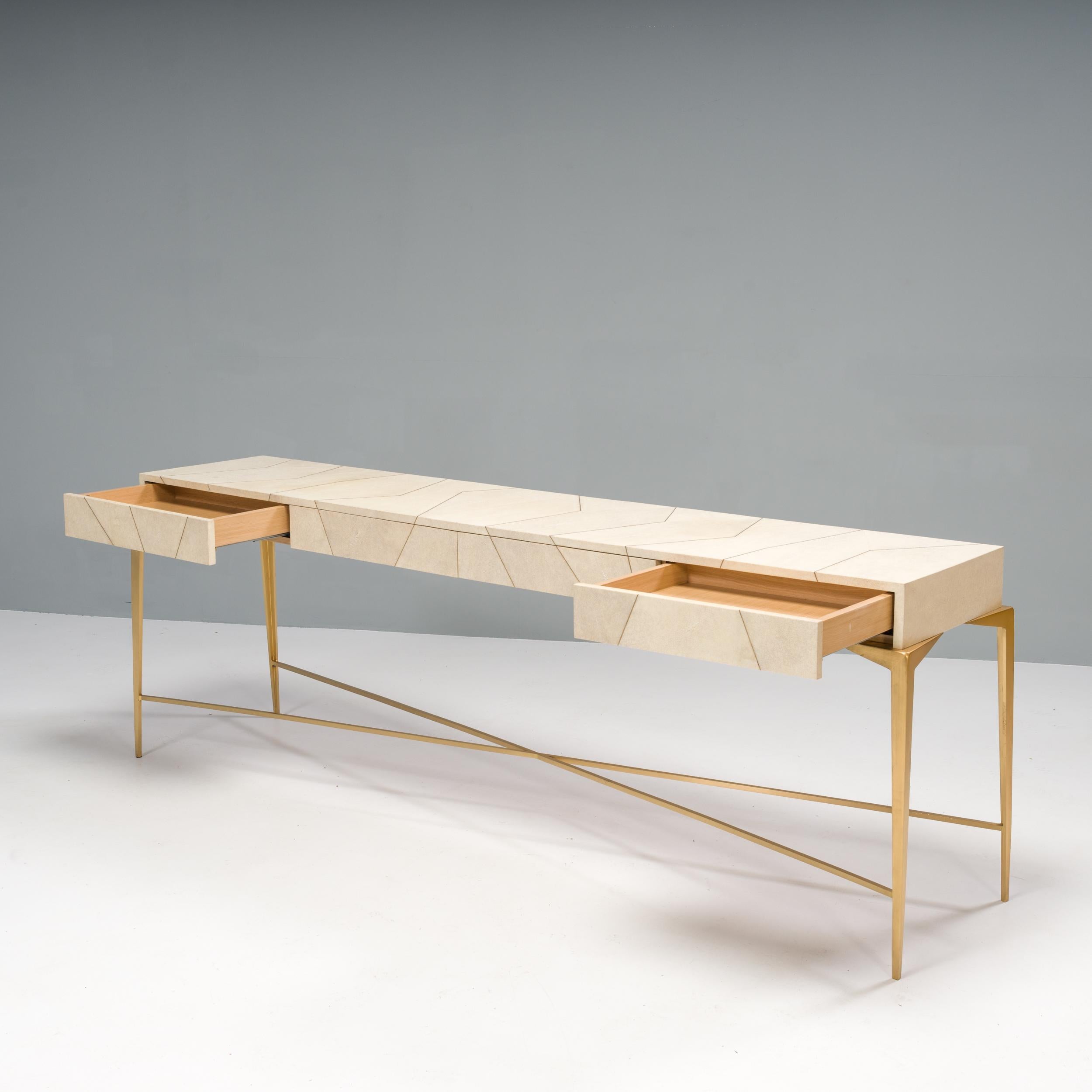 Ginger Brown Shagreen and Brass Hydra Console Table 1