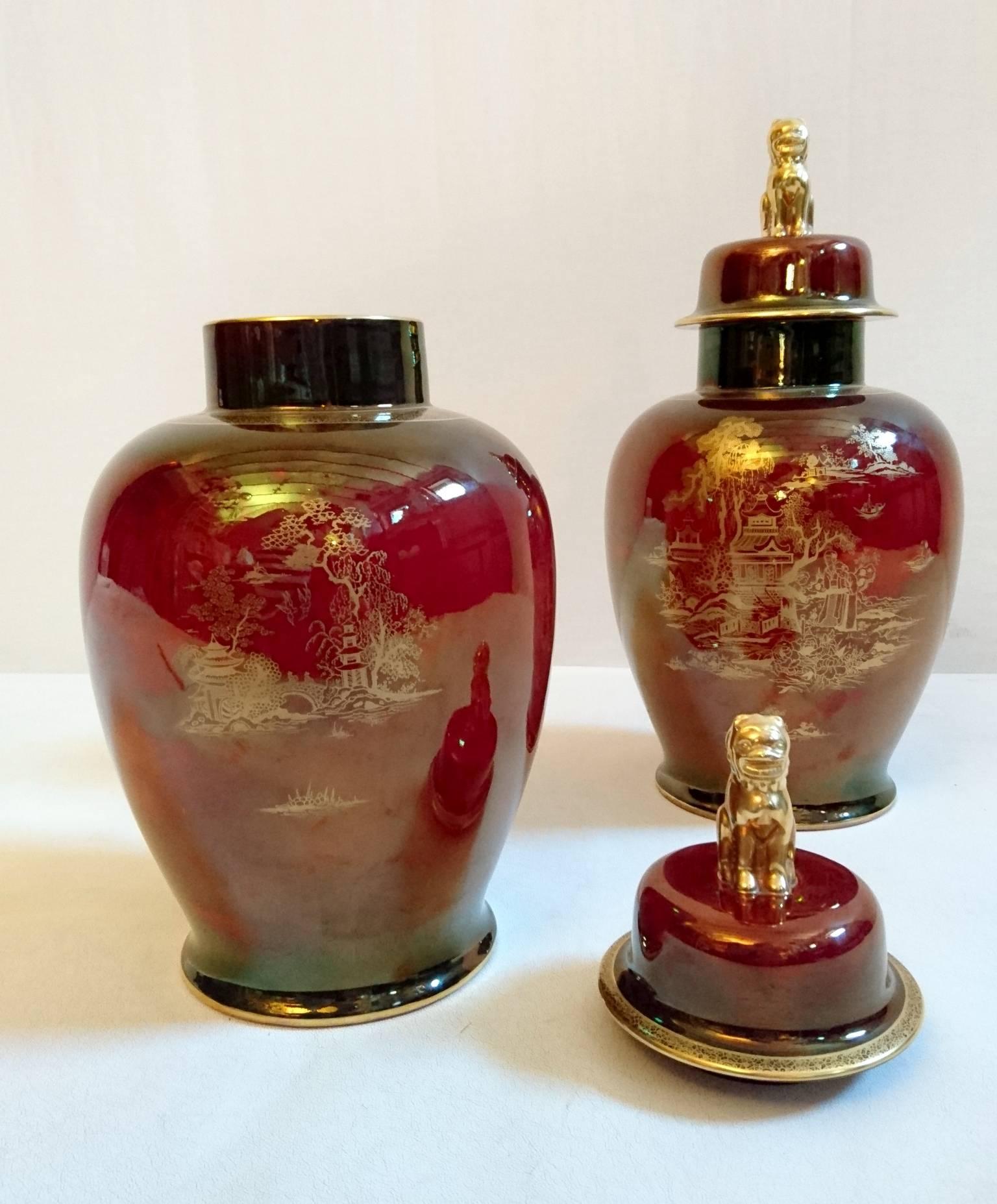 Chinoiserie Ginger Jars by Crown Devon Fieldings, England For Sale