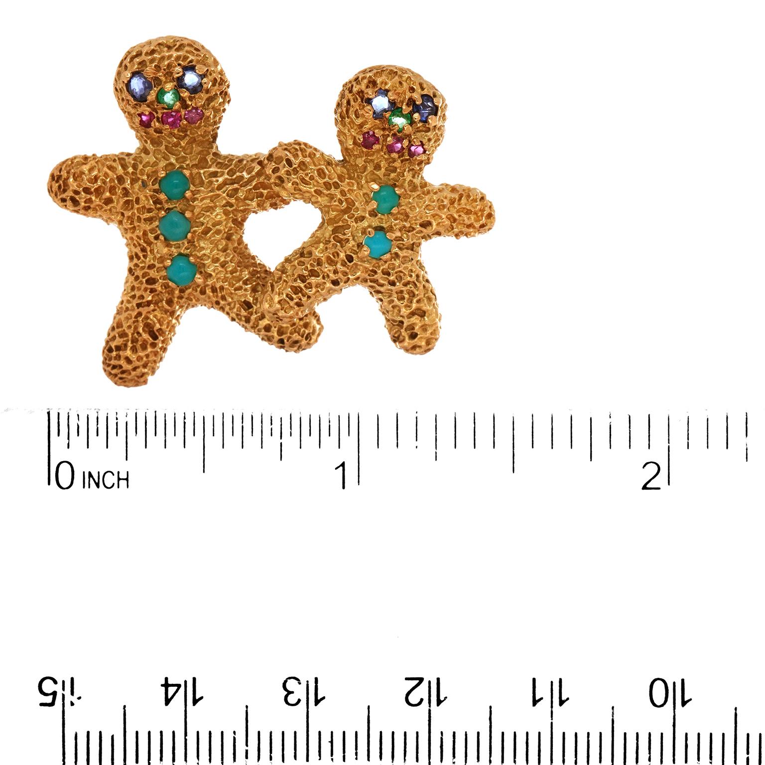Gingerbread Men Brooch 18k c1960s For Sale 1