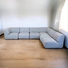 Gingham sectional sofa composed of 6 elements, made in France, 1970s