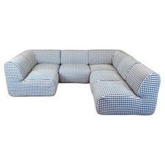 Gingham sectional sofa composed of 6 elements, made in France, 1970s
