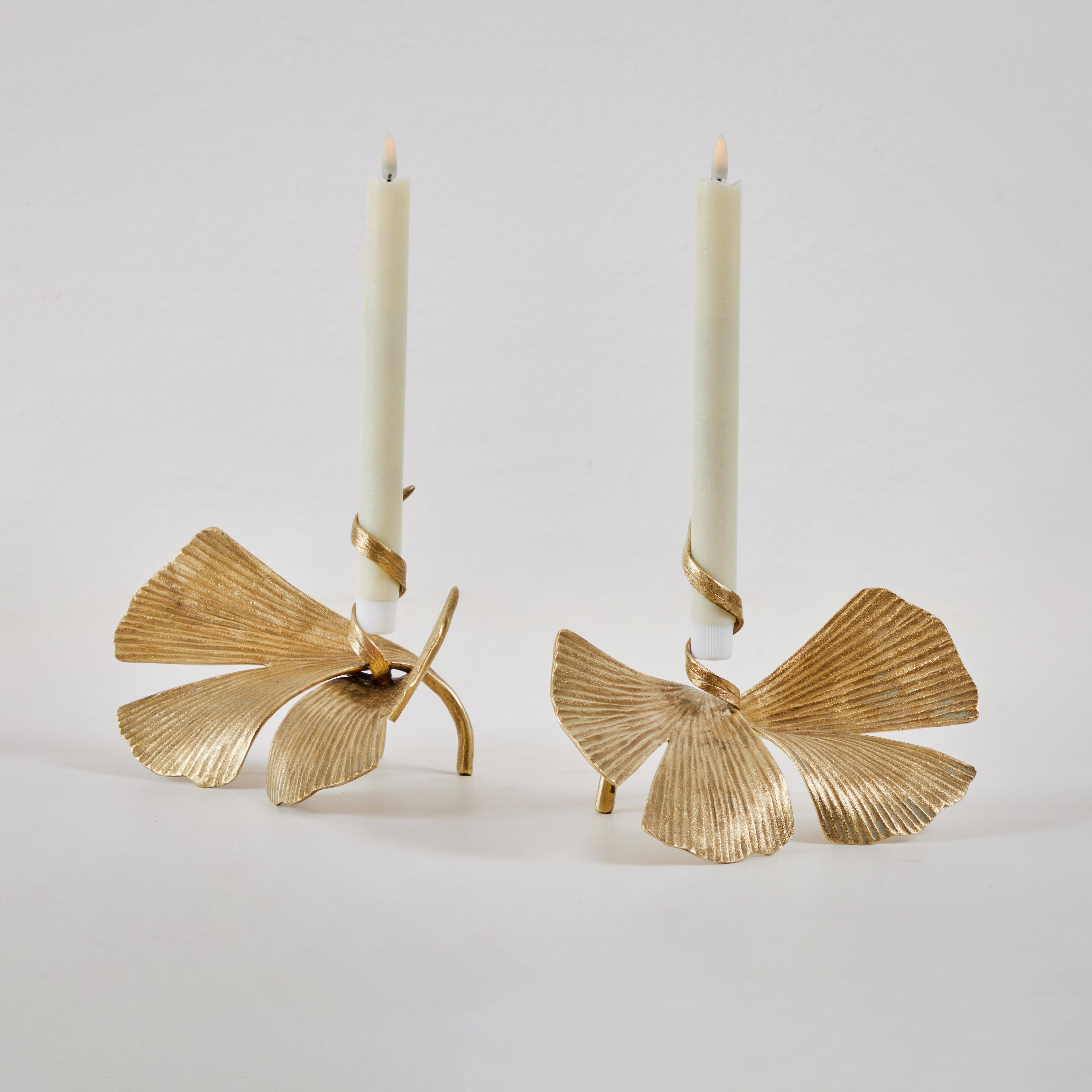 Art Nouveau Gingko Candlesticks by Mark Bankowsky  For Sale