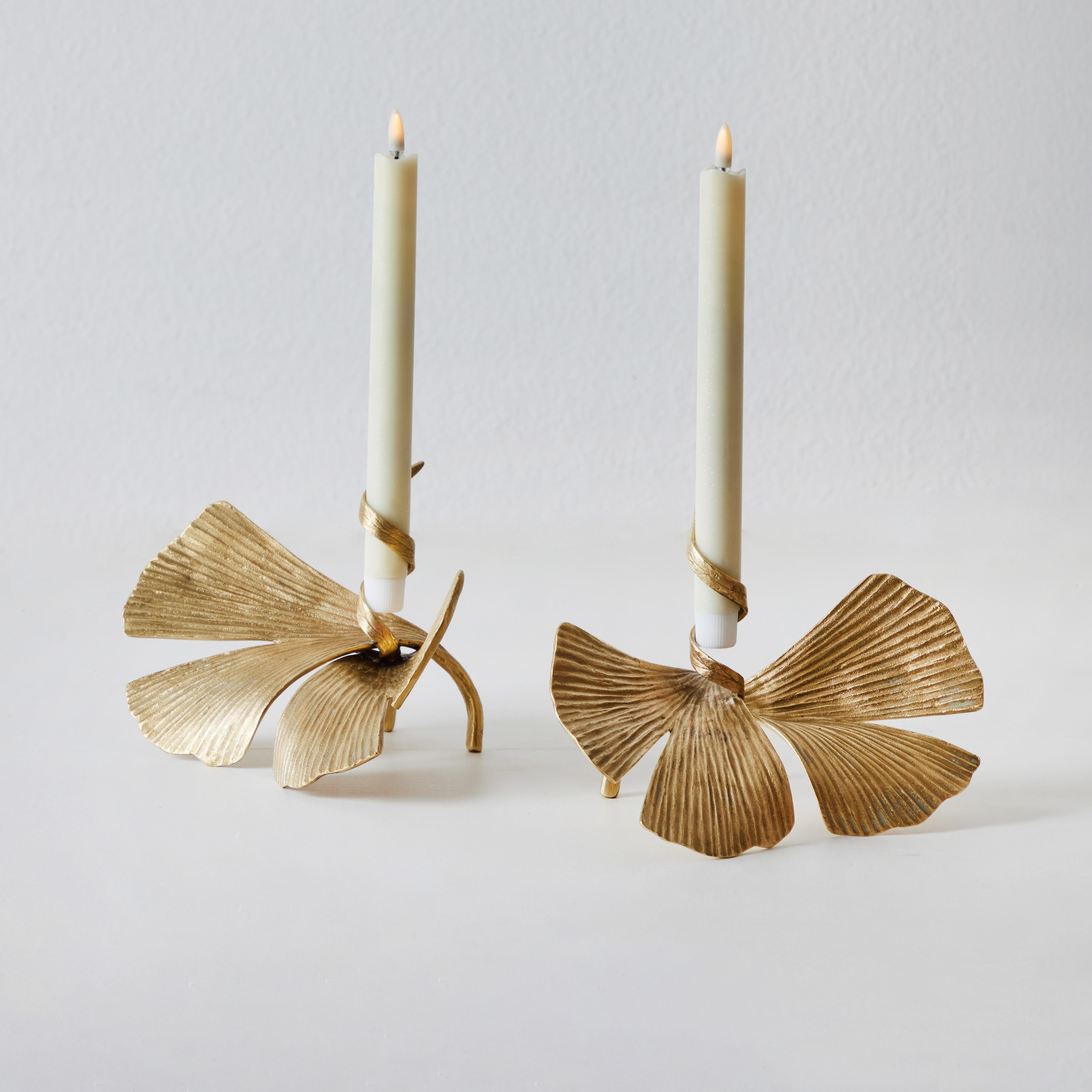 French Gingko Candlesticks by Mark Bankowsky  For Sale