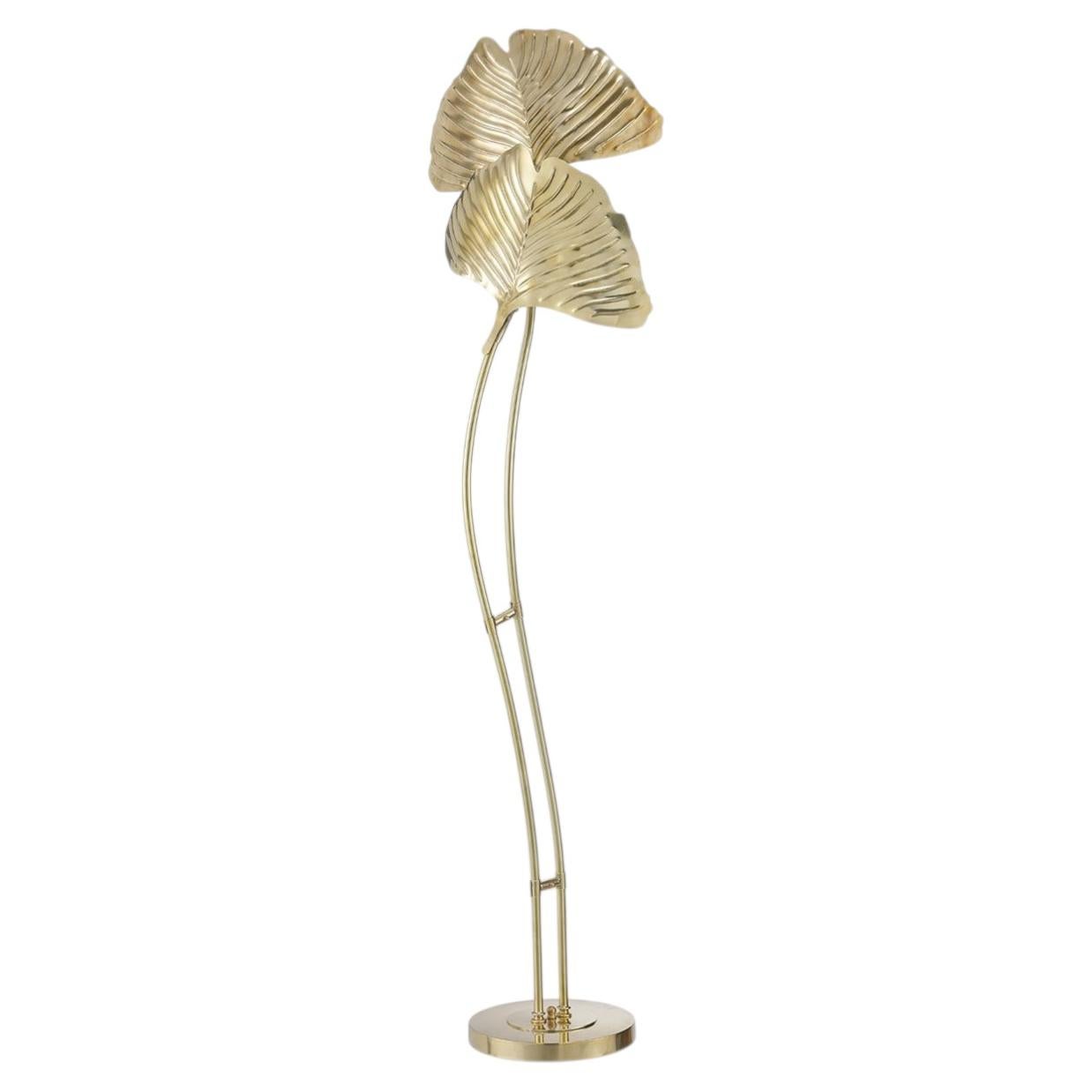 Gingko Double Stem Brass Floor Lamp For Sale