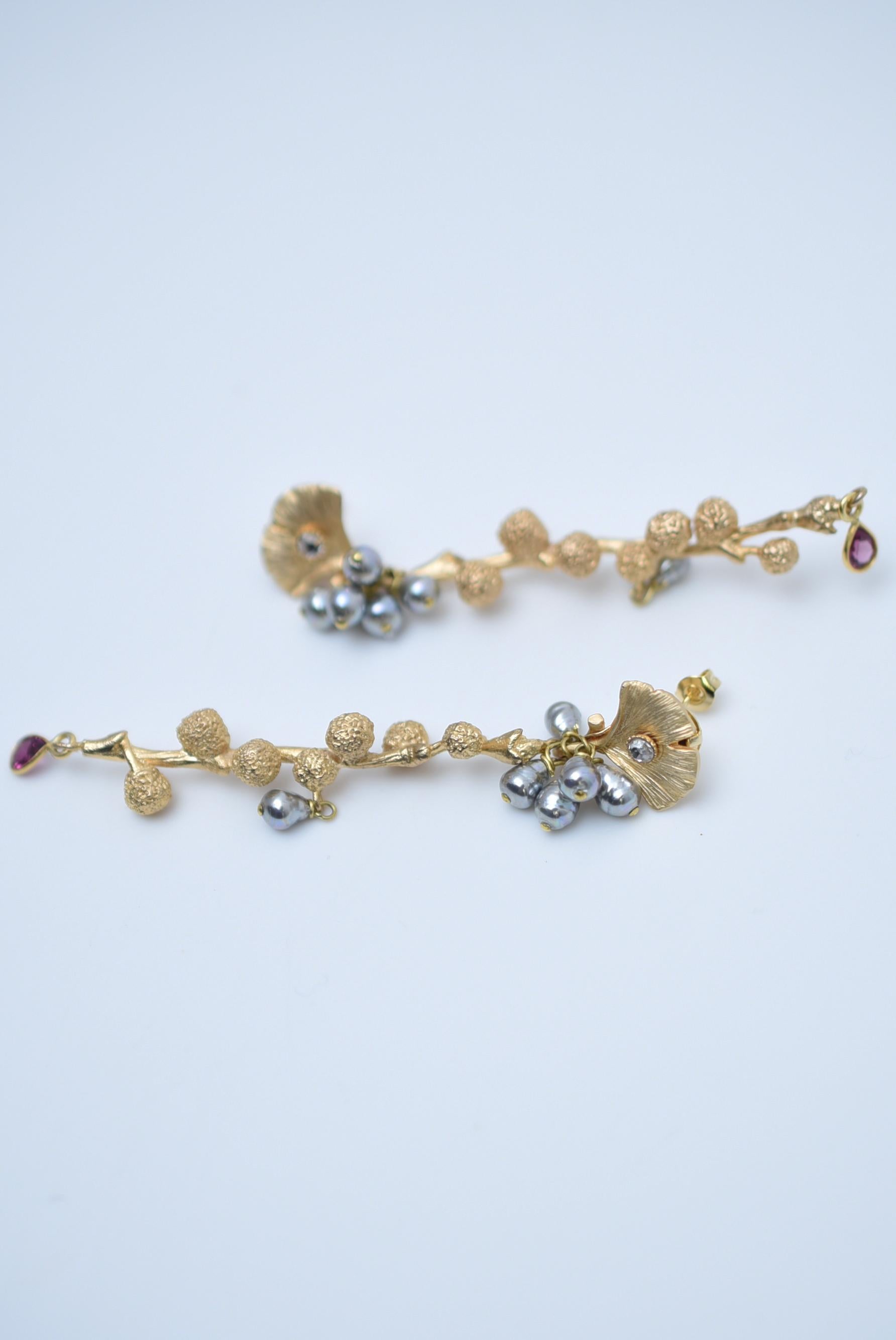 Artisan ginkgo branch earring / vintage jewelry , 1970's vintage parts, vintage parts For Sale