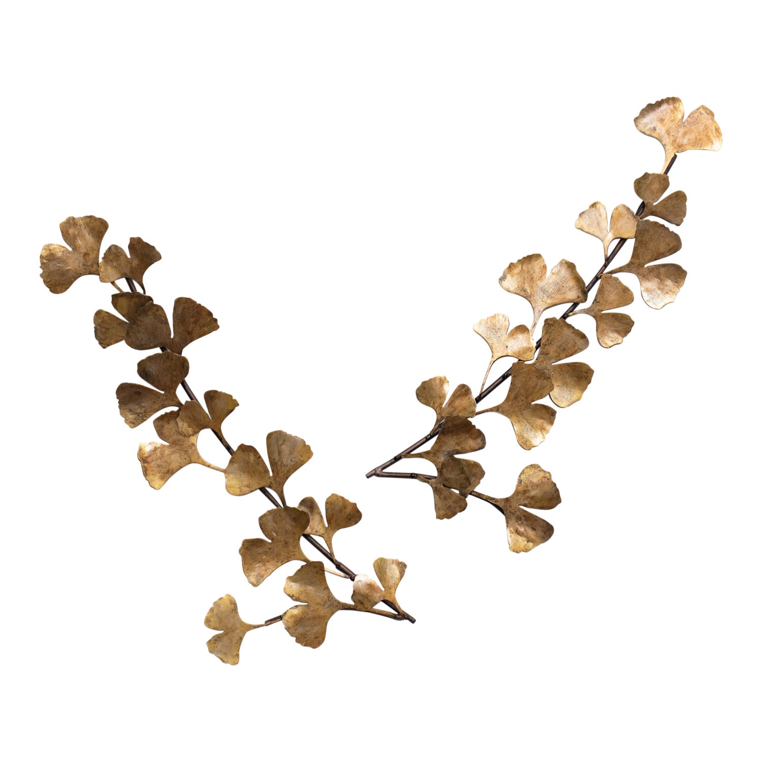 Ginkgo Double Branches in Brilliant Gold Finish For Sale
