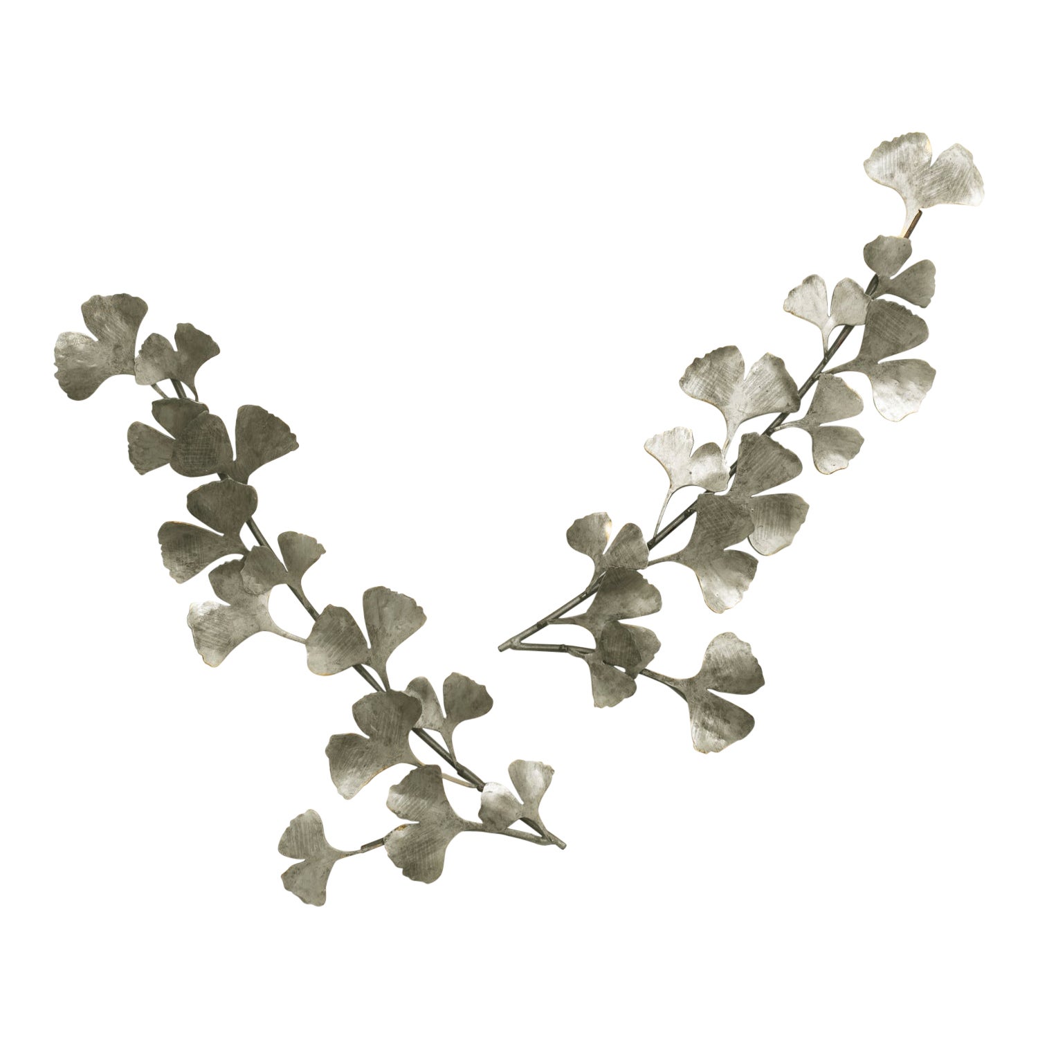 Ginkgo Double Branches in Aged Silver Finish For Sale