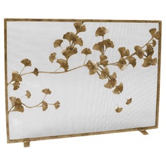 Ginkgo Fireplace Screen in Aged Gold