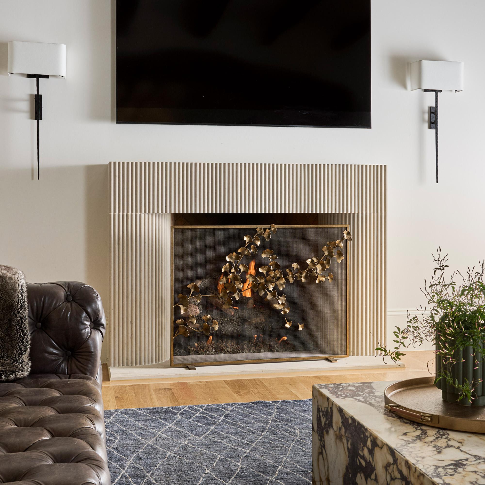 Ginkgo Fireplace Screen in Aged Silver For Sale 7