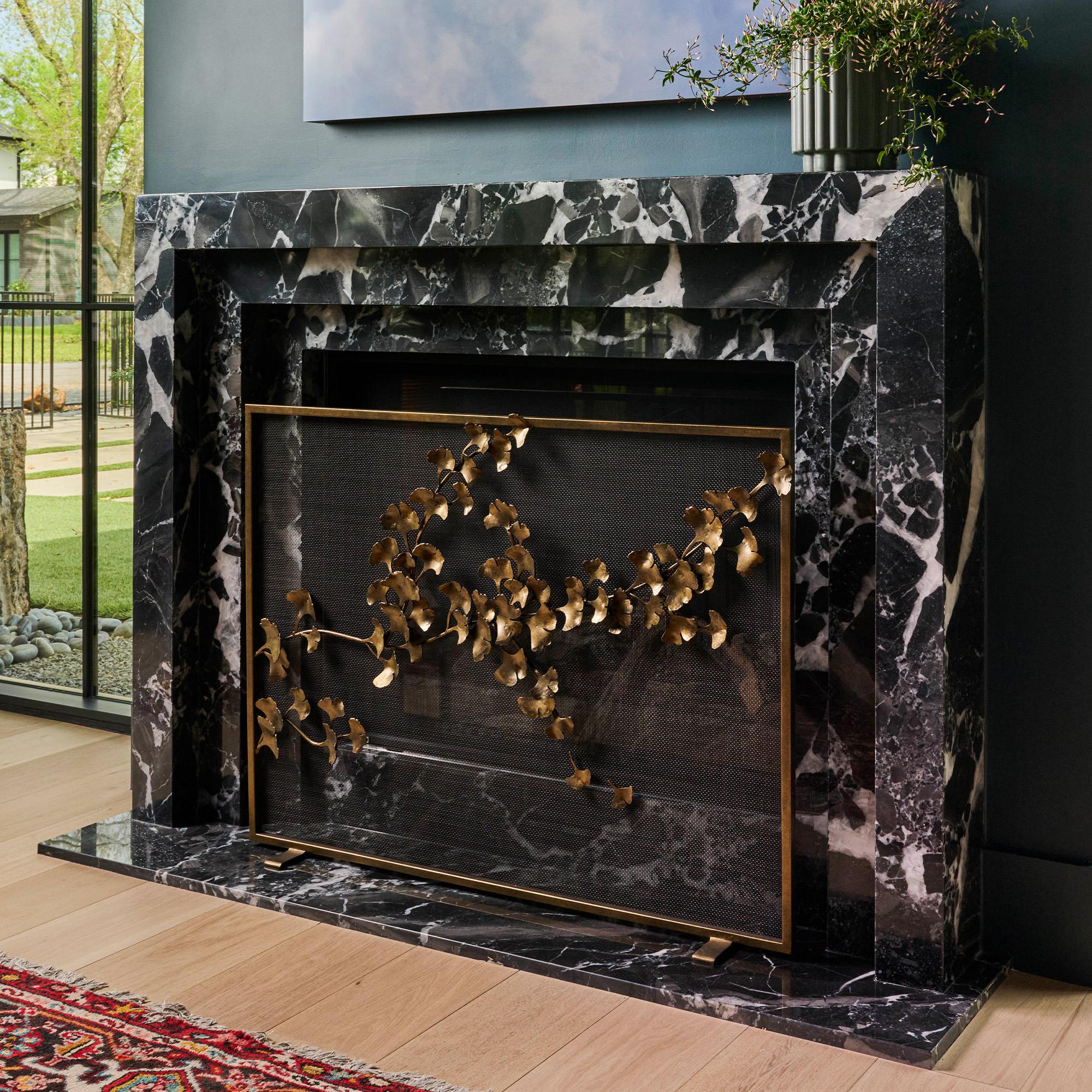 Ginkgo Fireplace Screen in Aged Silver For Sale 10
