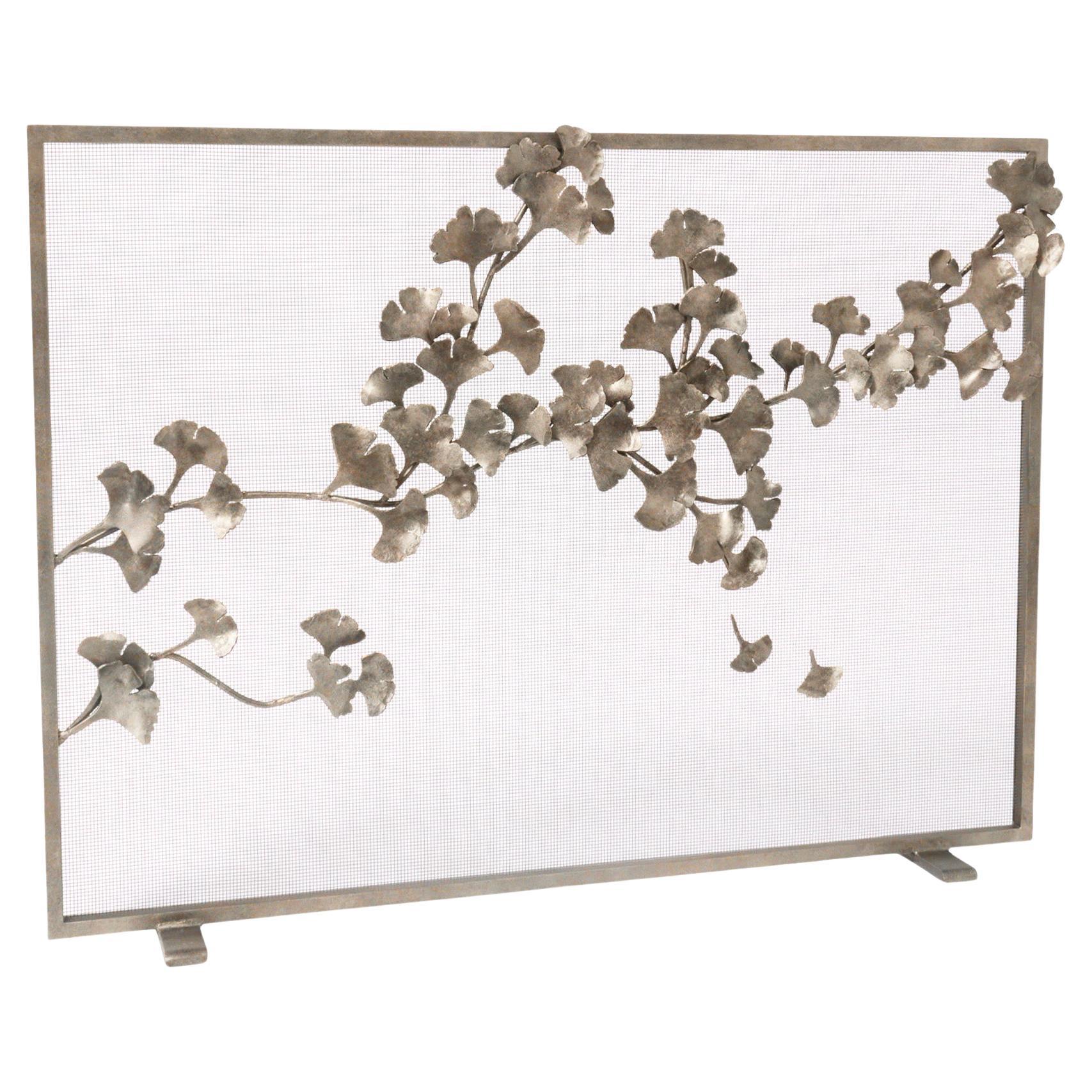 Écran de cheminée Ginkgo en A Silver vieilli