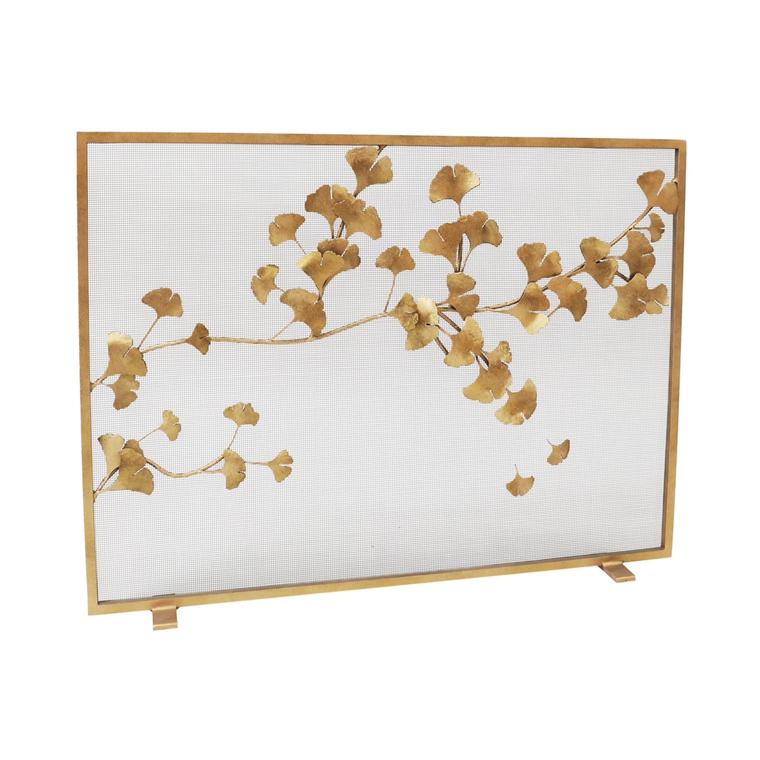 Ginkgo Fireplace Screen in Brilliant Gold For Sale