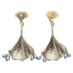 ginkgo leaf earring   / vintage jewelry , 1970's vintage parts, pearl jewelry