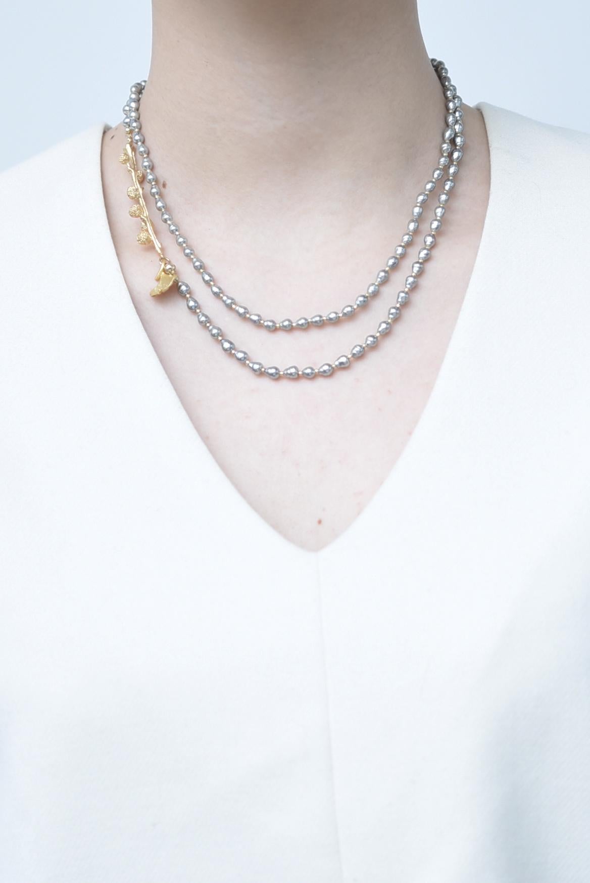 ginkgo long necklace  / vintage jewelry , 1970's vintage parts, vintage pearl For Sale 5