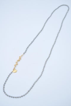 ginkgo long necklace  / vintage jewelry , 1970's vintage parts, vintage pearl