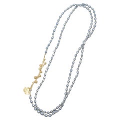 ginkgo long necklace  / vintage jewelry , 1970's vintage parts, vintage pearl