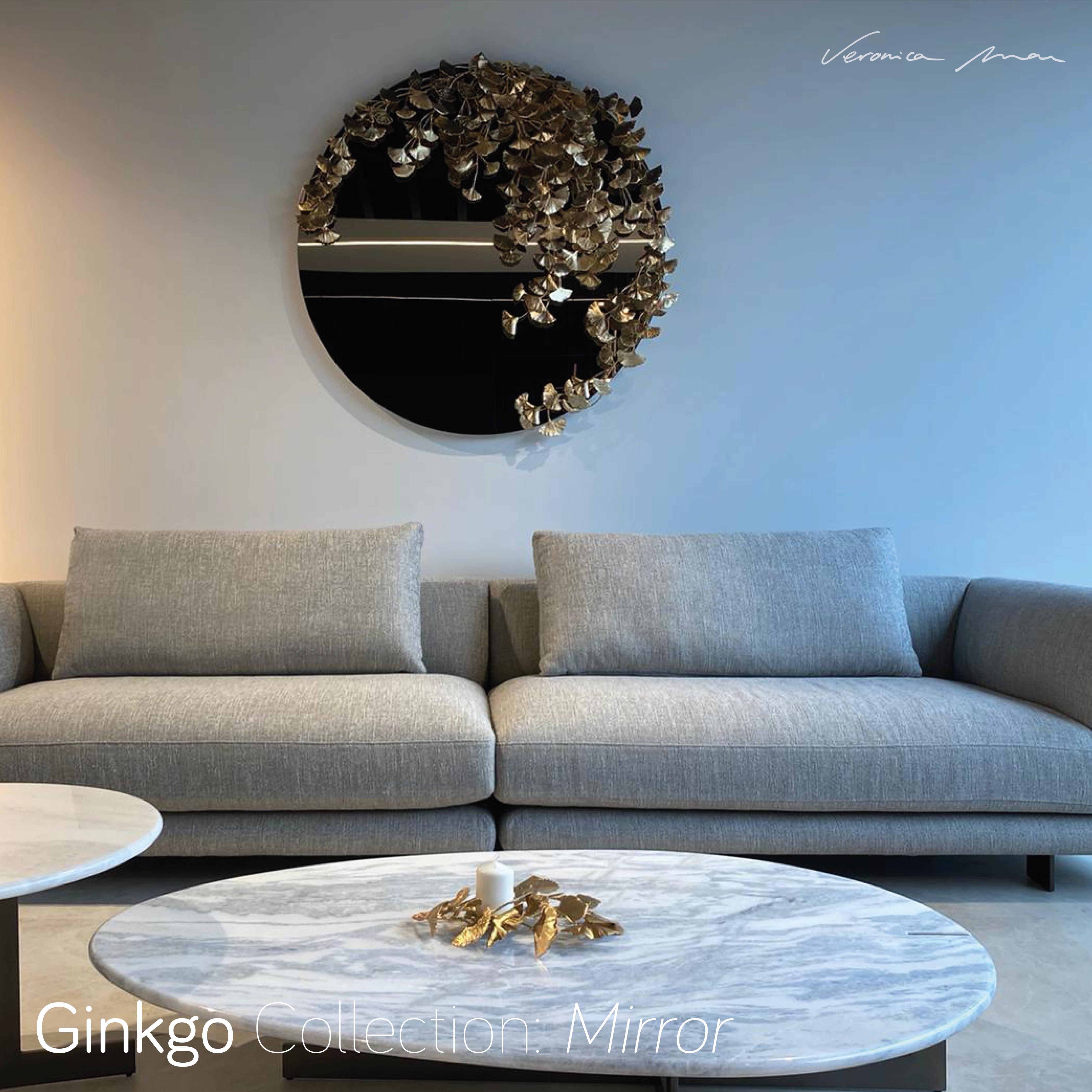Plated Ginkgo Mirror by Veronica Mar For Sale