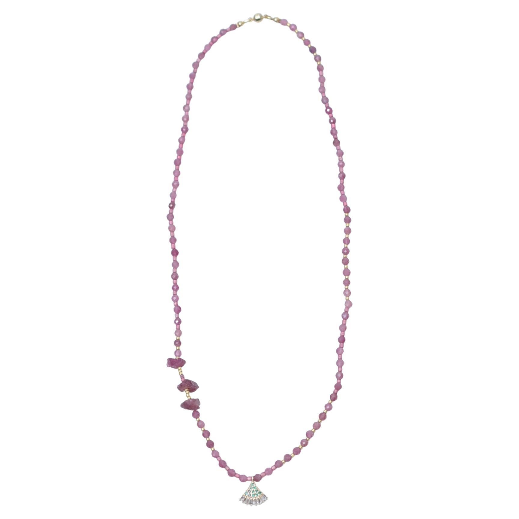 ginkgo pink short necklace  / vintage jewelry , 1970's vintage parts For Sale