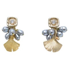 boucle d'oreille carrée en ginkgo  Bijoux vintage / pièces vintage des années 1970, perles vintage