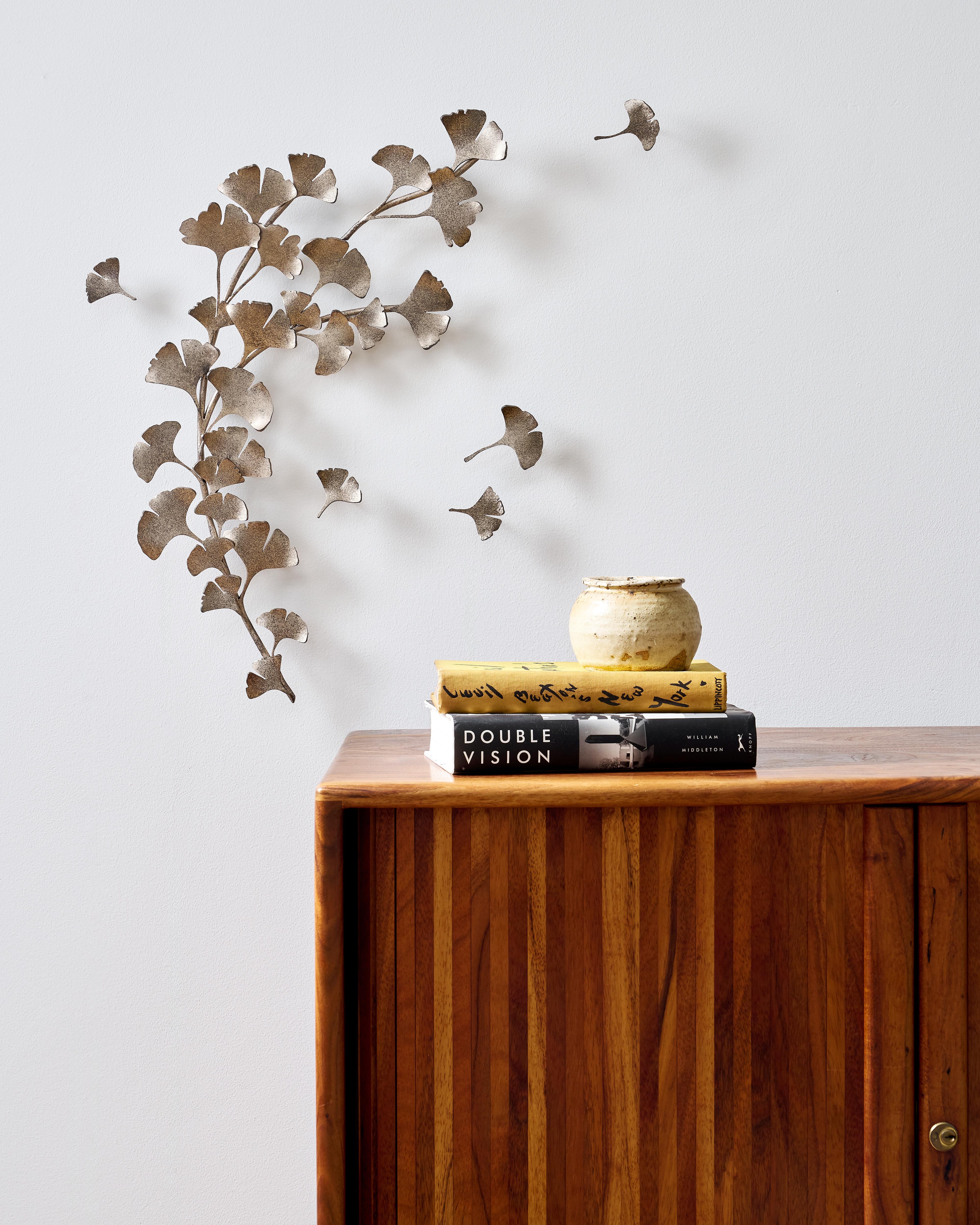 Ginkgo-Wandskulptur aus gealtertem Silber im Angebot 3