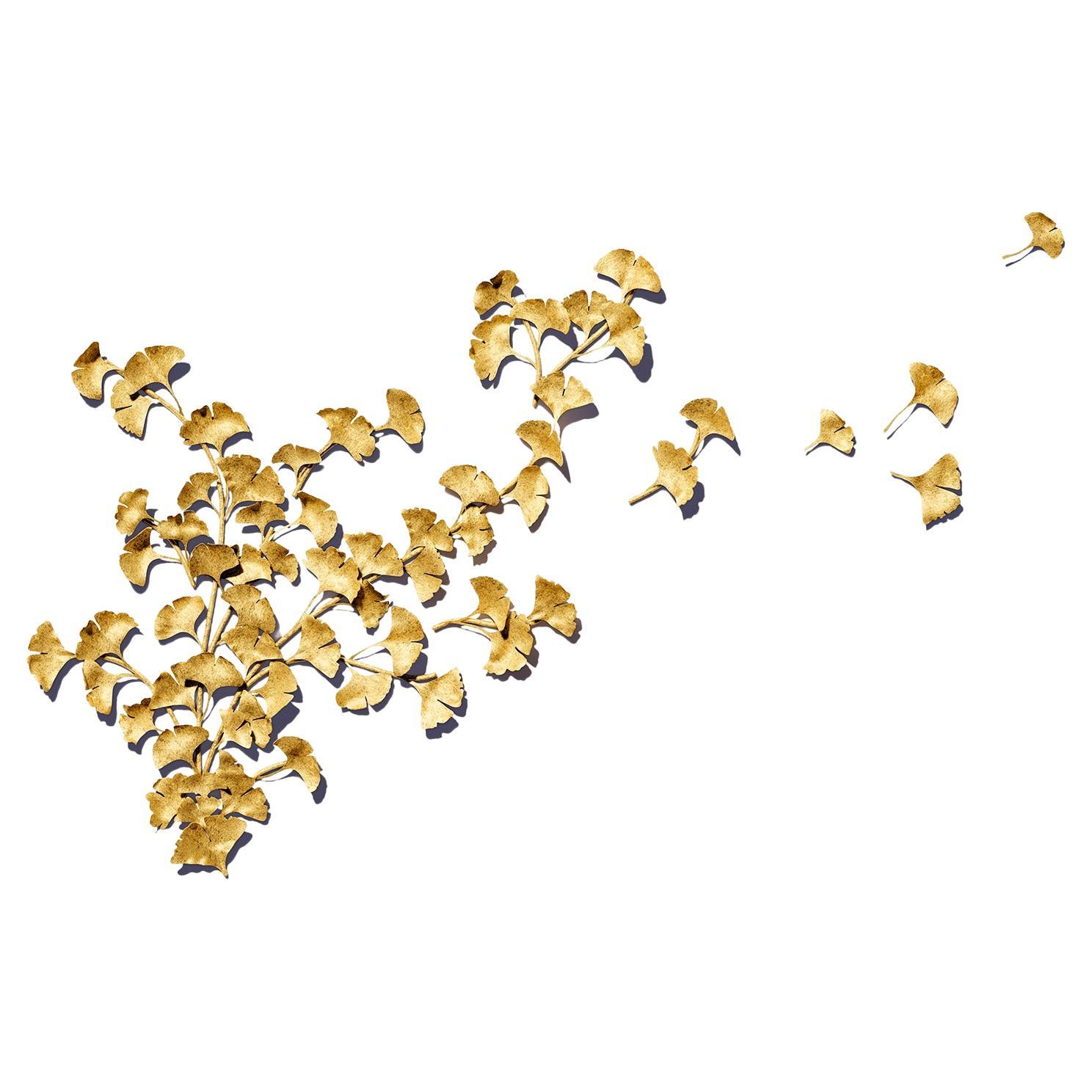 Ginkgo Wall Sculpture in Brilliant Gold For Sale