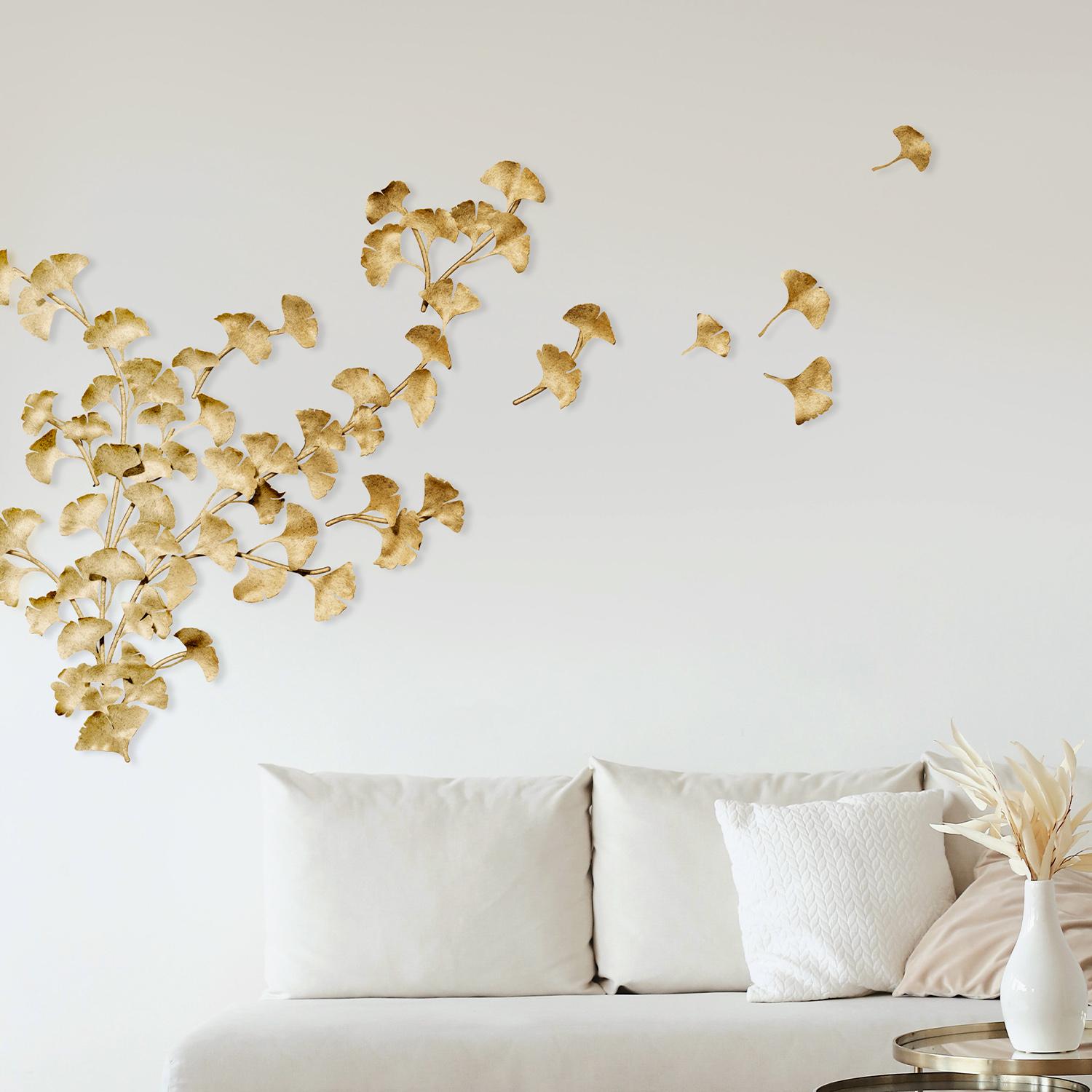 Contemporary Ginkgo Wall Sculpture in Gold Rubbed Black For Sale