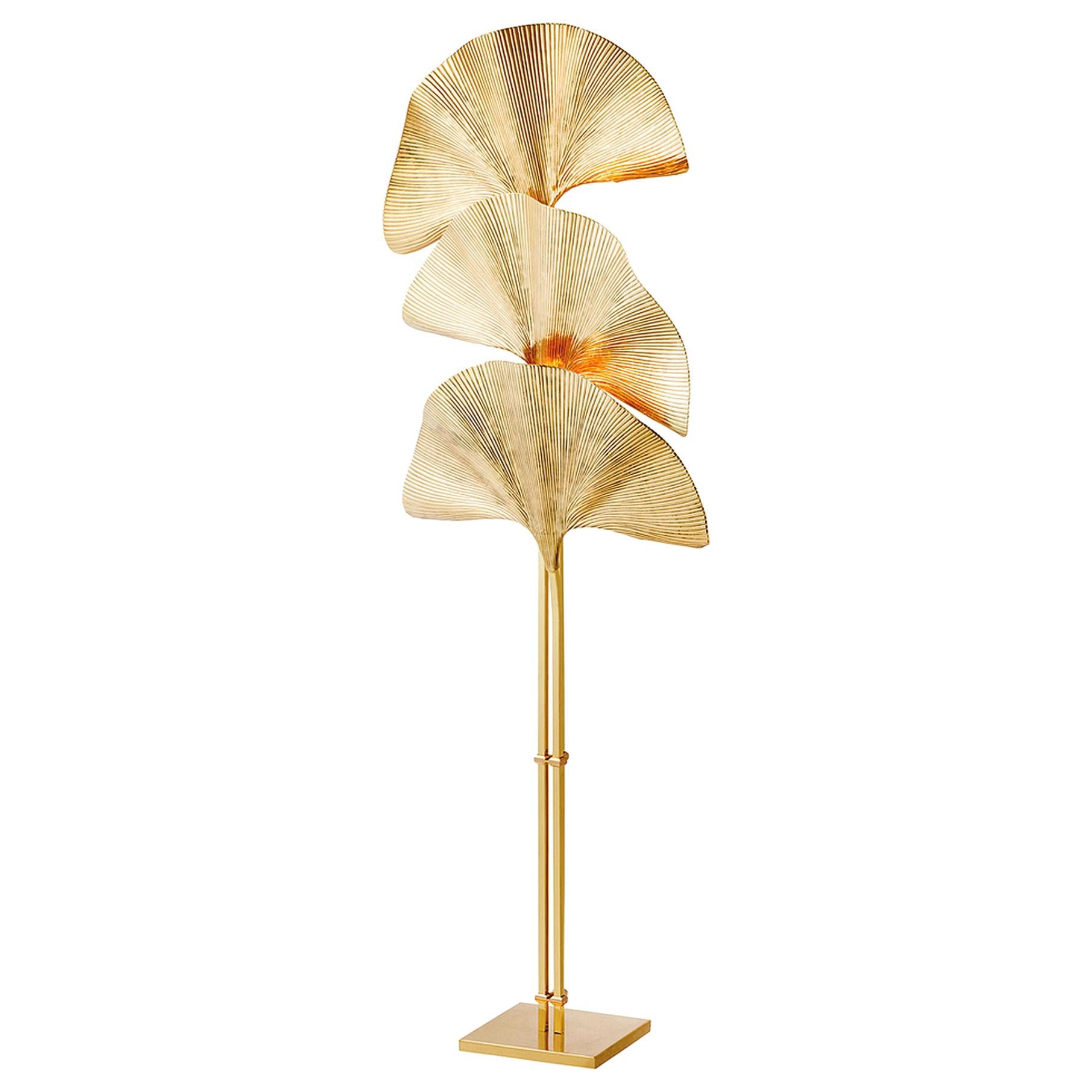Ginko Biloba Floor Lamp in Polished Brass