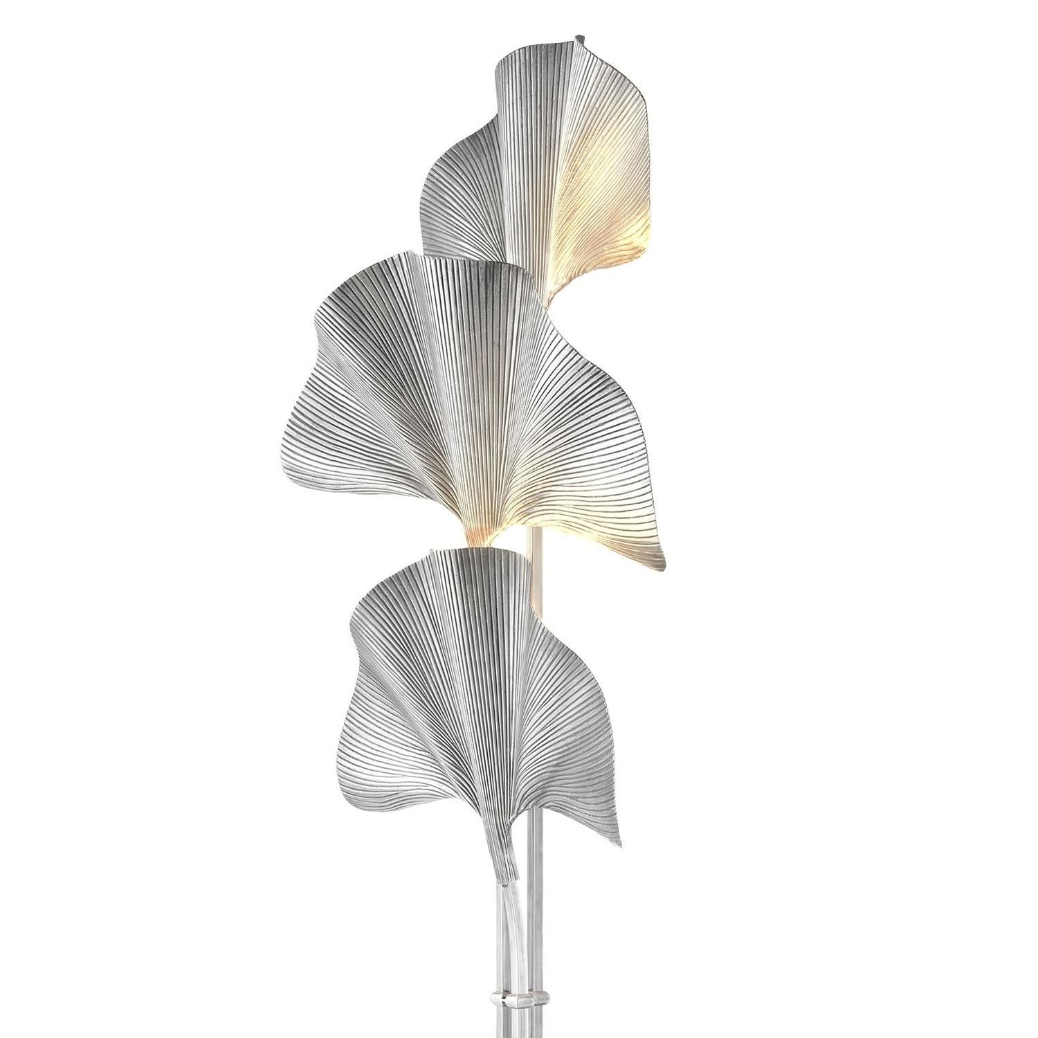 Plated Ginko Biloba Silvered Floor Lamp For Sale